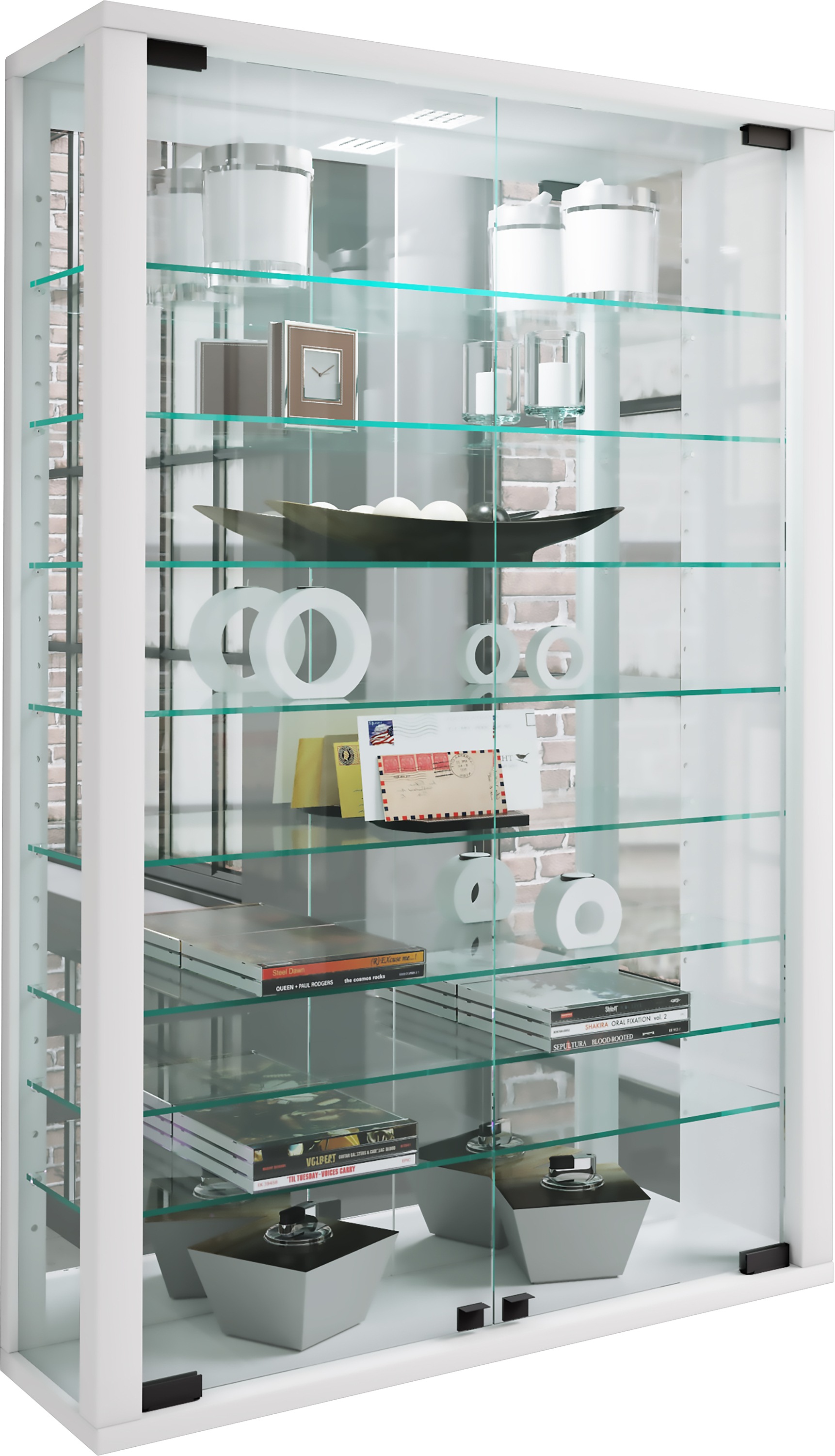 Vcm Unisex Weiß Wandregal "Wandvitrine Glasvitrine Vitrosa Mini Spiegel", B:59cm T:18cm, Regale, Wandregal - Image 3