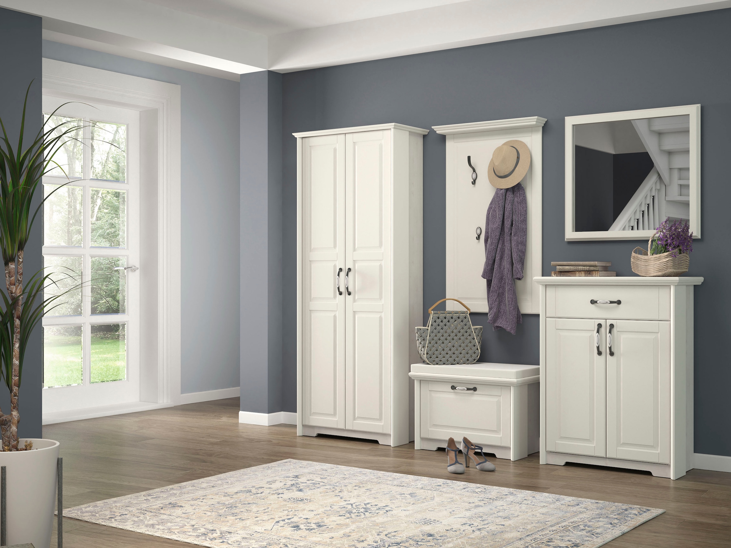 Home affaire Garderobenschrank »Evergreen«, UV lackiert, mit Soft-Close- Funktion und ausziehbarer Kleiderstange | BAUR | Garderobenschränke