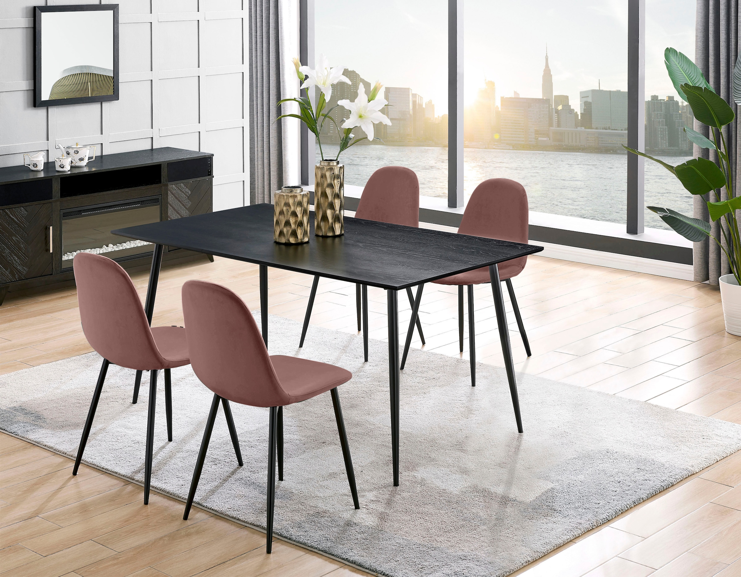 Leonique Essgruppe "Eadwine, TOPSELLER Tisch plus 4 Stühle, Sitzgruppe" Set günstig online kaufen