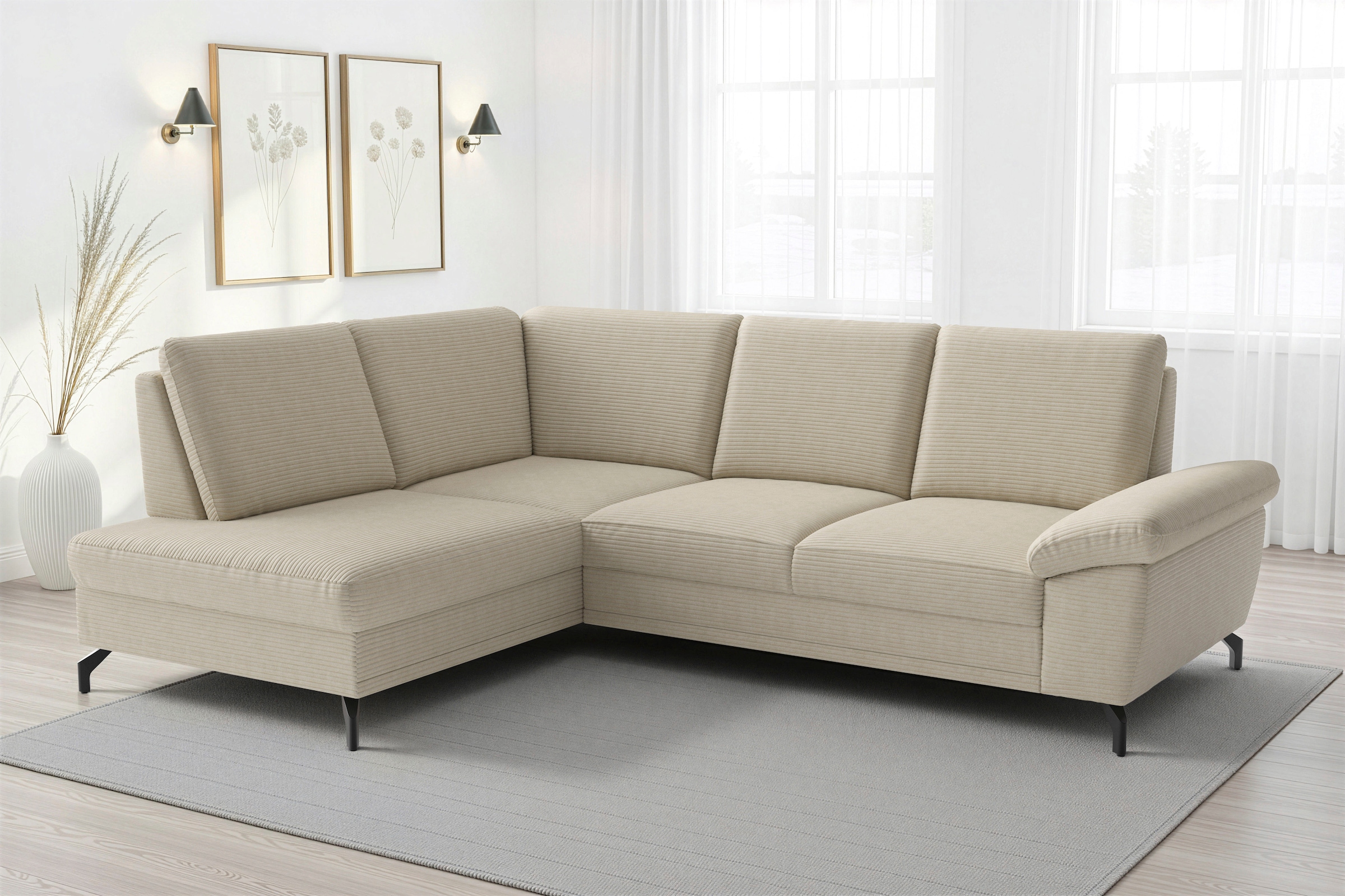 sit&more Ecksofa "Chelsea L-Form, B: 249 cm, Armteil- & Sitztiefenverstellung" Couch optional mit Schlaffunktion und Bettkasten, Sitzhöhe 45 cm