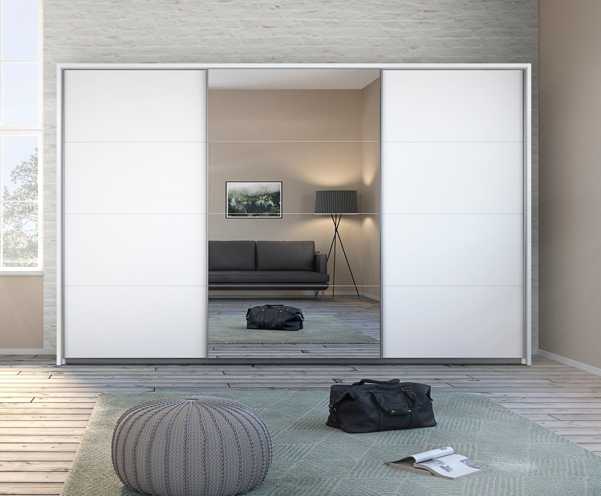 rauch Schwebetürenschrank »Kleiderschrank Schrank Garderobe Wäscheschrank TOMA mit Passepartout«, inkl. Regaleinsatz sowie zusätzlichen Einlegeböden MADE IN GERMANY