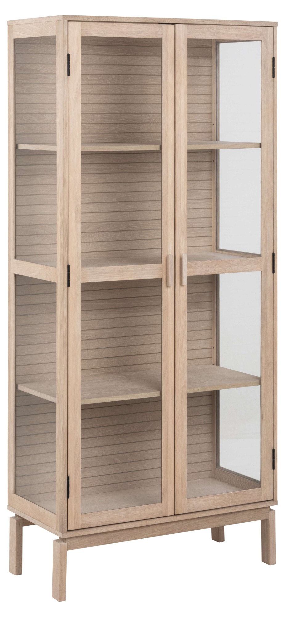 ACTONA GROUP Stauraumschrank »Linley Vitrine, Mehrzweckschrank,«, Eichenfurnier/Eiche, Lamellenrücken, 3 Einlegeböden, 2 Glastüren