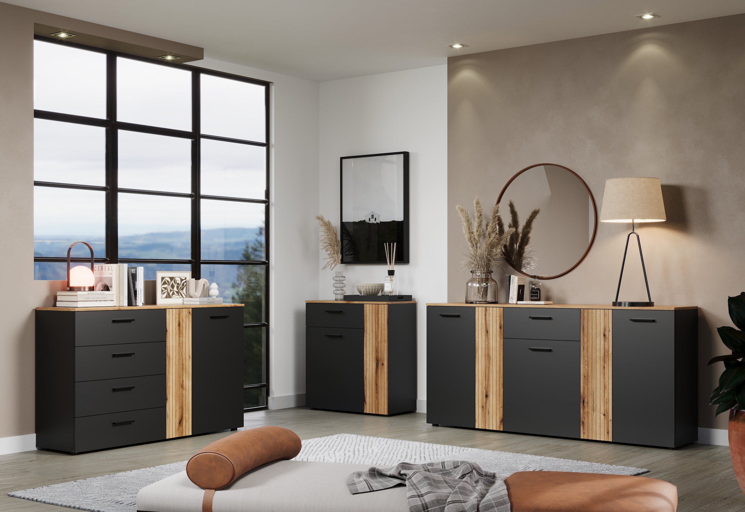INOSIGN Kommode »Estepona«, Sideboard mit anpassbaren Türen mit Rillen-Optik