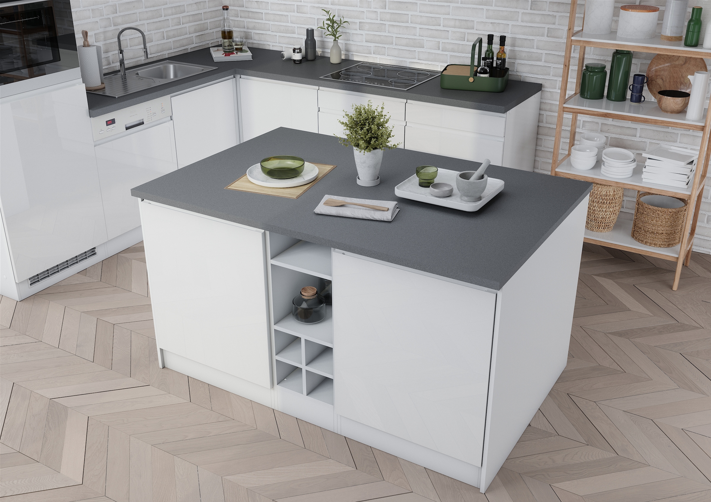 HELD MÖBEL Kücheninsel »Virginia«, Breite 153 cm, MDF-Fronten, Flaschenregal