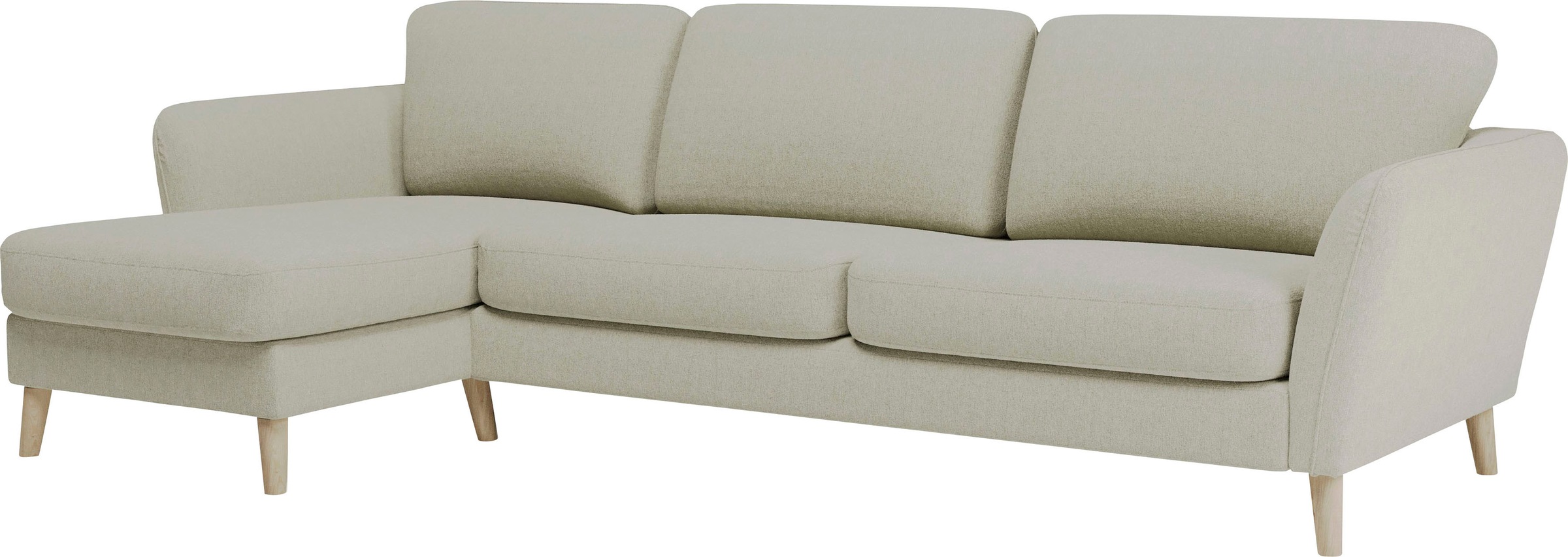 Home affaire Ecksofa »MARSEILLE (279/152cm),L-Form, Rec. rechts/links, verschiedene Bezüge«, Massivholzbeine Eiche, Landhausstil, Wellenunterfederung