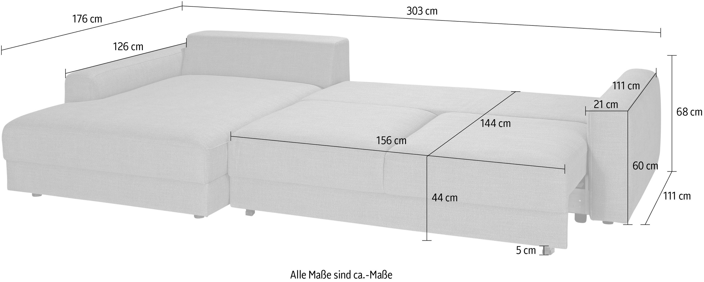 TRENDMANUFAKTUR Ecksofa »Bourbon II, hoher Sitzkomfort, extrabreite Recamiere für Relaxkomfort«, wahlweise mit Bettfunktion und Bettkasten, zeitlos und elegant, L-Form