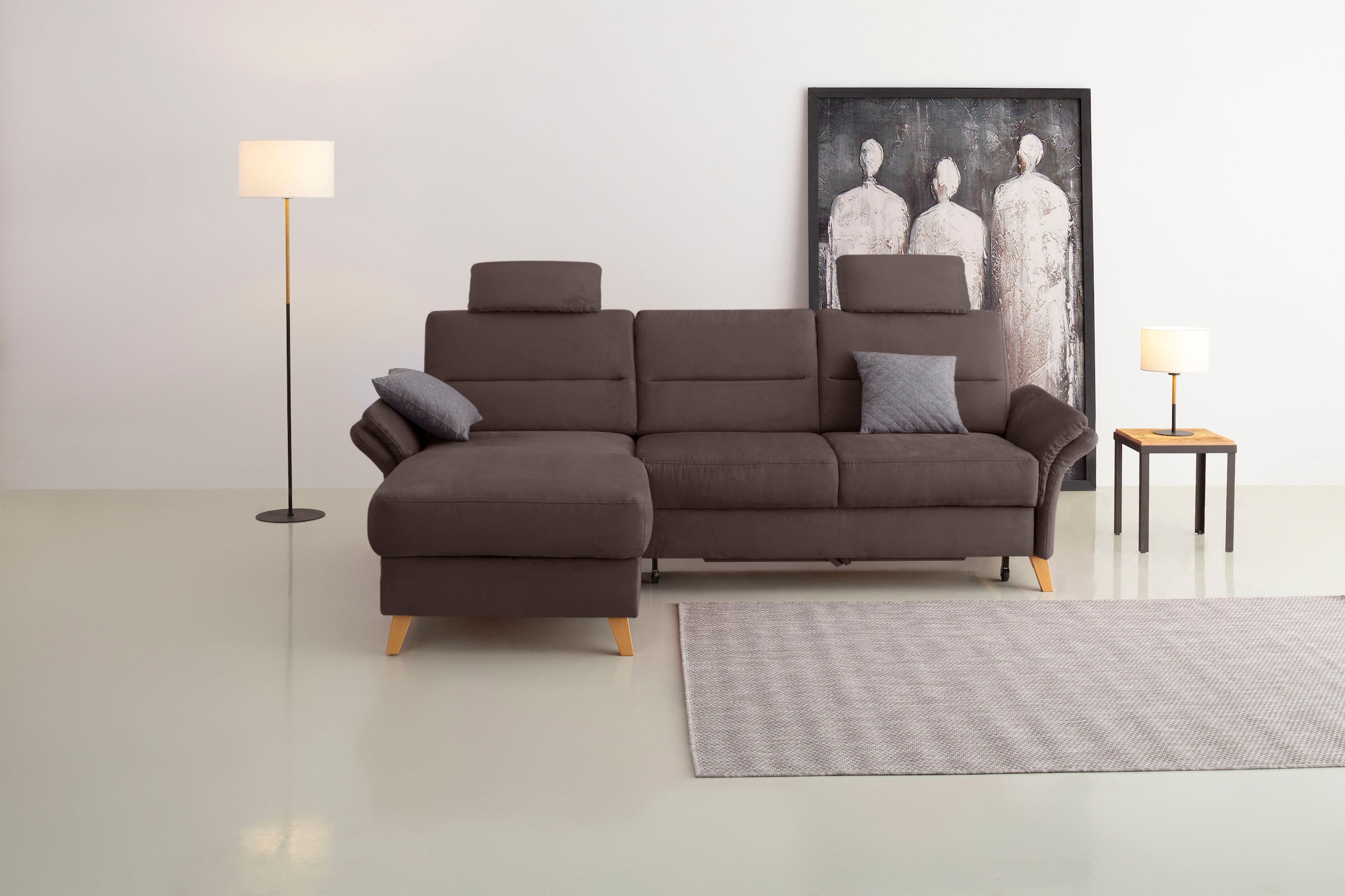 OTTO home Ecksofa "Westerland L-Form" Federkern-Polsterung, wahlweise mit Schlaffunktion, Bettkasten