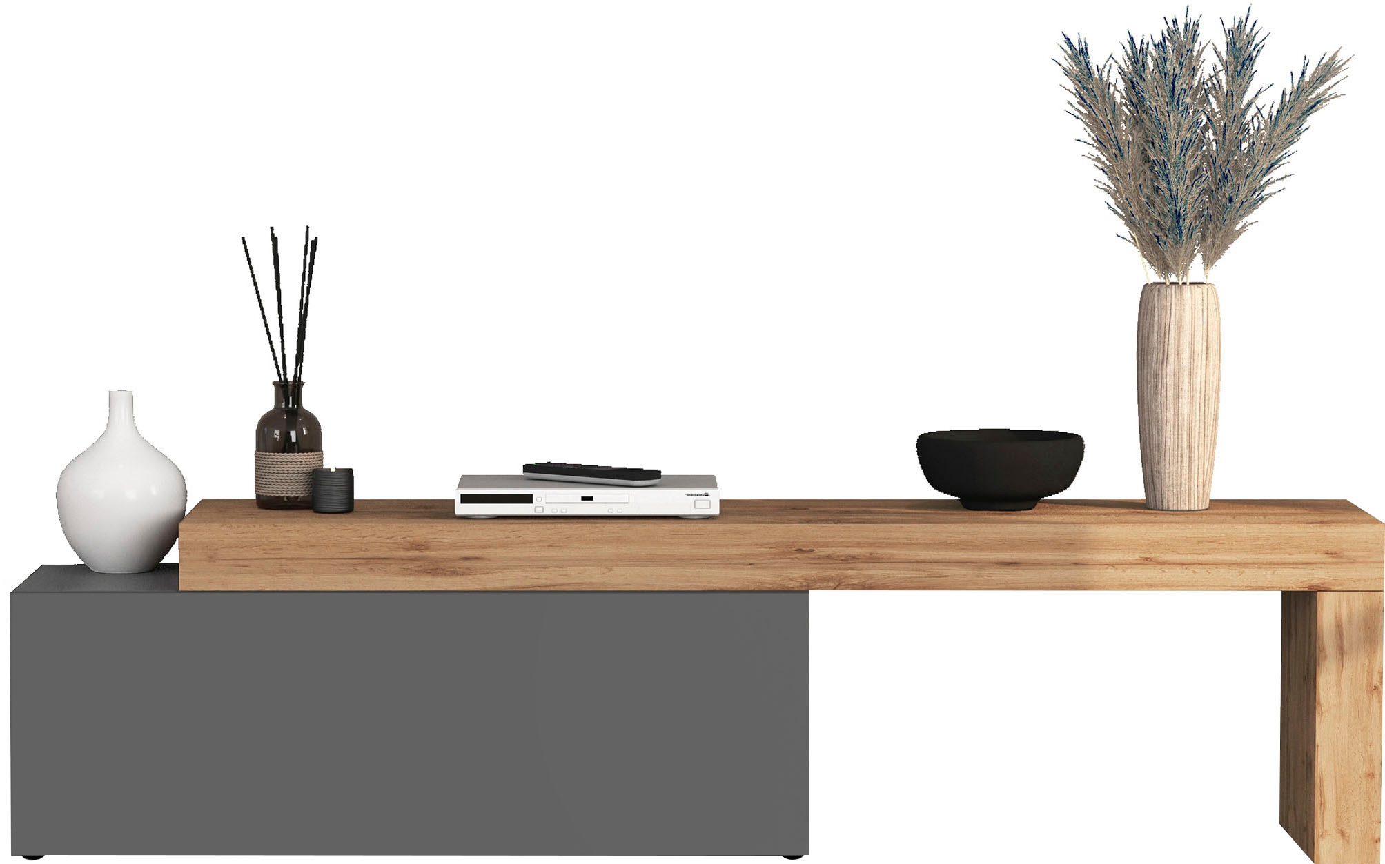 OTTO home Lowboard »Chronos TV-Board, T-Schrank« Breite verstellbar von 180 bis 290 cm, 1 Stk. tlg. Breite 240 cm TV-Board,Lowboard,1 Klappe und ein L-Förmiger Aufsatz