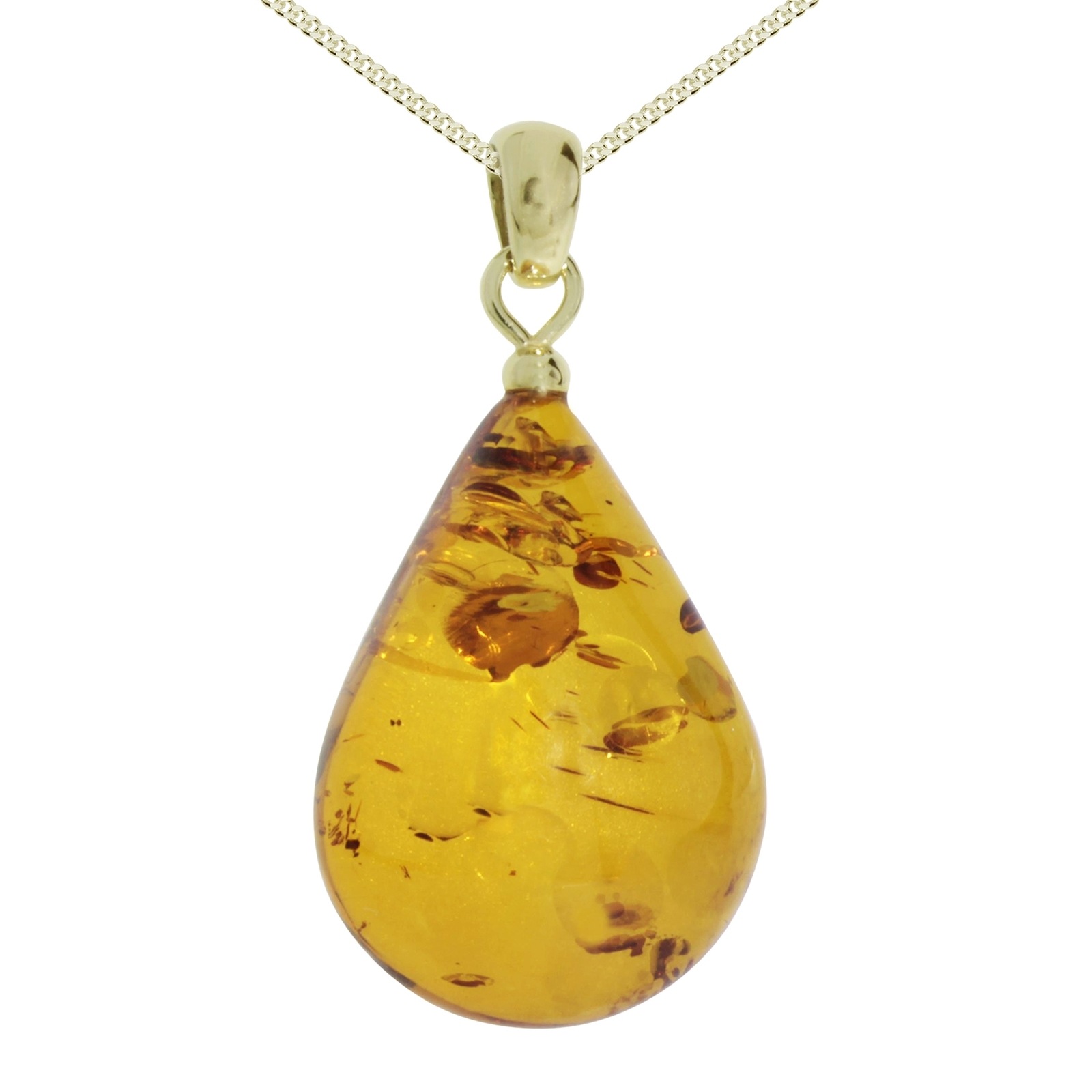 Kette mit Anhänger OSTSEE-SCHMUCK "Ostsee-Schmuck Kette mit Anhänger Tropfen ca. 26 mm lang" Gr. 42, gold, Halsketten, Damen, 42cm, Gelbgold 333, L: 42 4