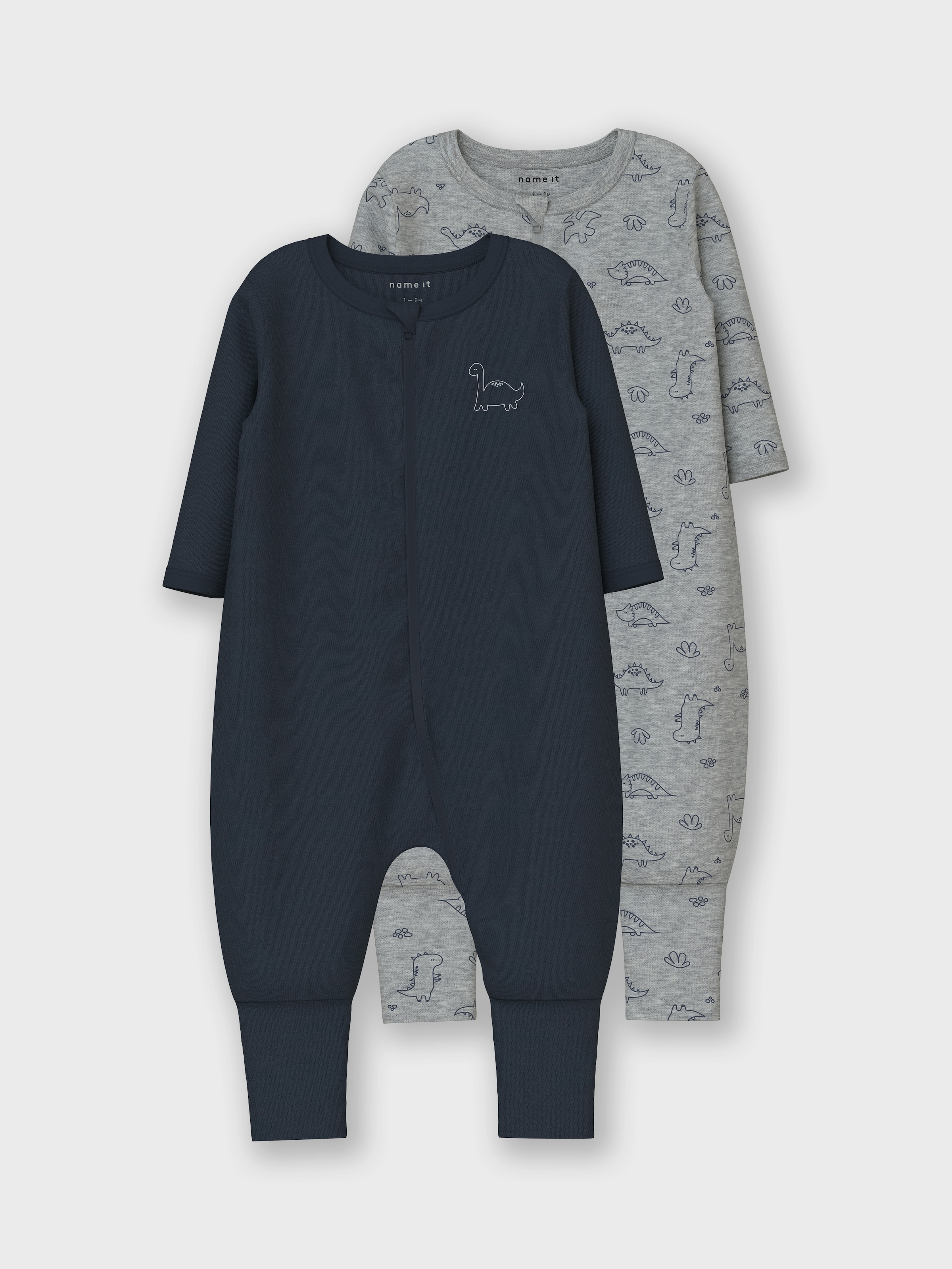 Name It Schlafanzug "Nbmnightsuit 2P Zip Ff Grey Dino Noos" Packung, 2 Tlg. Aus Baumwolle, Regular Fit, Mit Elastischem Bund Und Rippbündchen