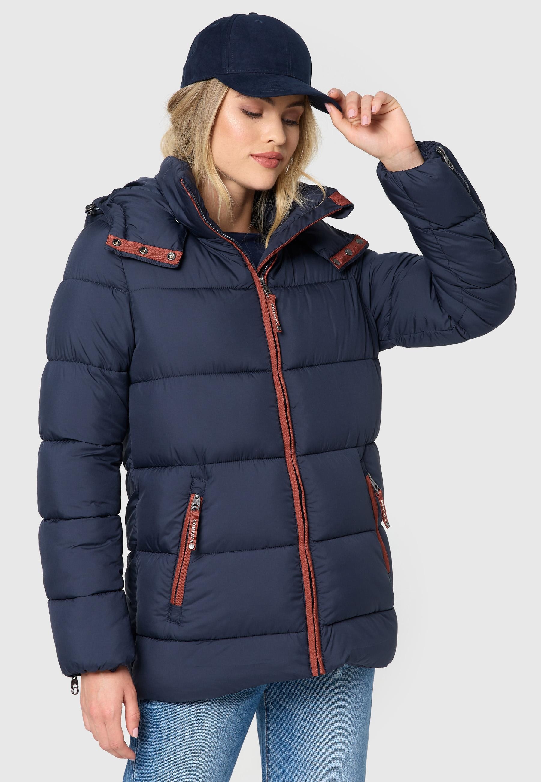 Navahoo Winterjacke »Wattewölkchen«, mit Kapuze, Modische Damen Steppjacke mit kontrastfarbenen Details