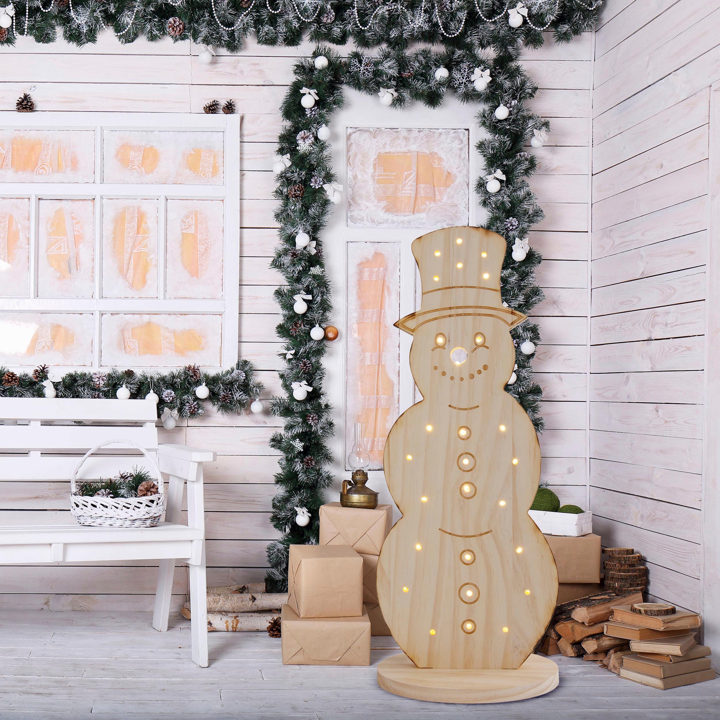 näve LED Dekoobjekt »Snowy, Weihnachtsdeko aus Holz«, Schneemann aus Holz,  inkl. Timer, Höhe ca. 80 cm, Batteriebetrieb bestellen | BAUR | Leuchtfiguren