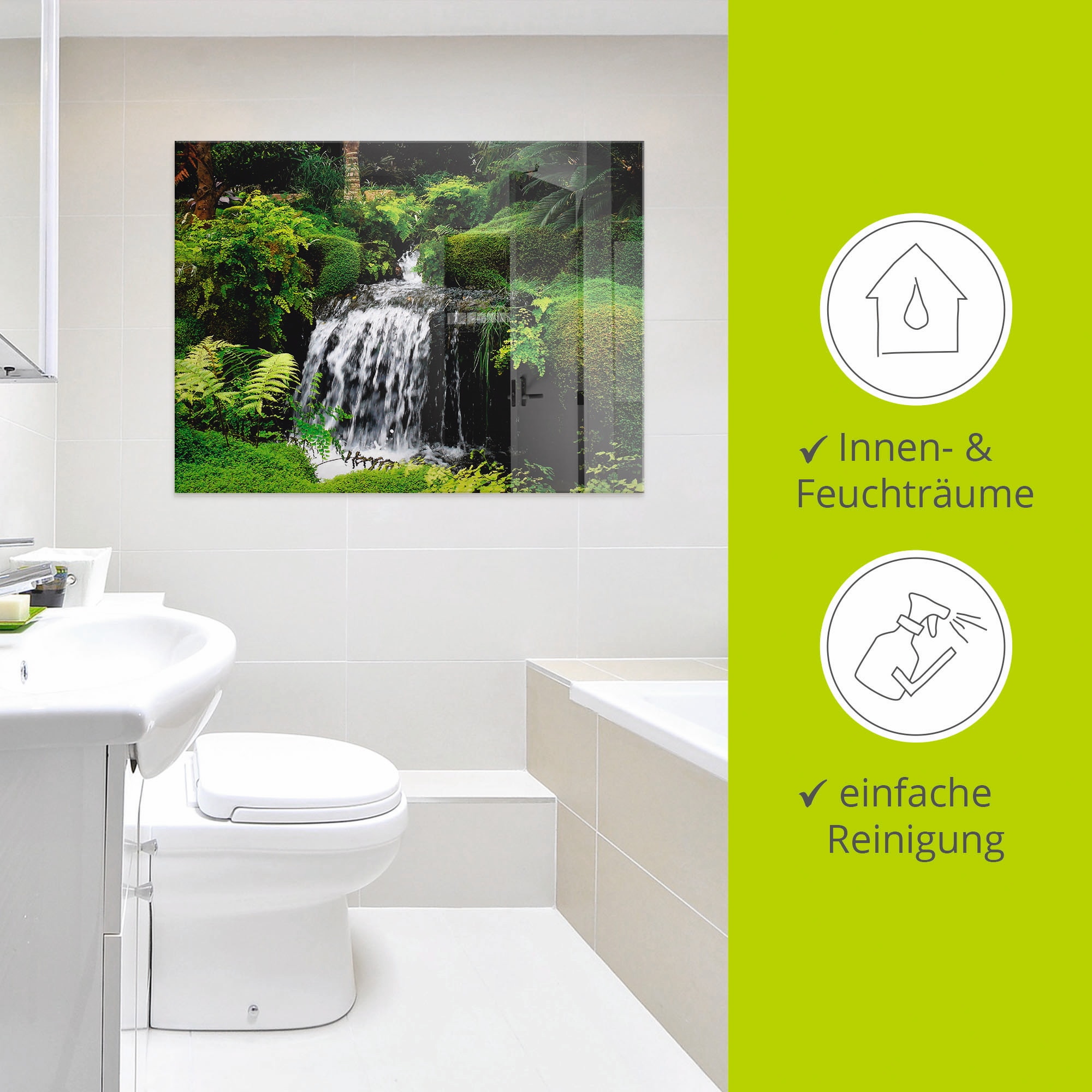 Artland Glasbild »Wasserfall im Grünen«, Gewässer, (1 St.), in verschiedenen Größen