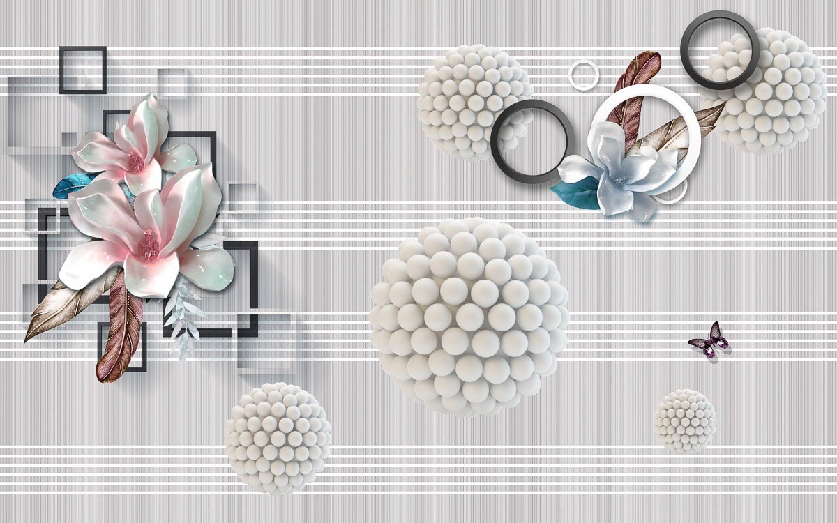 Papermoon Fototapete »Abstrakt 3D Effekt mit Blumen«