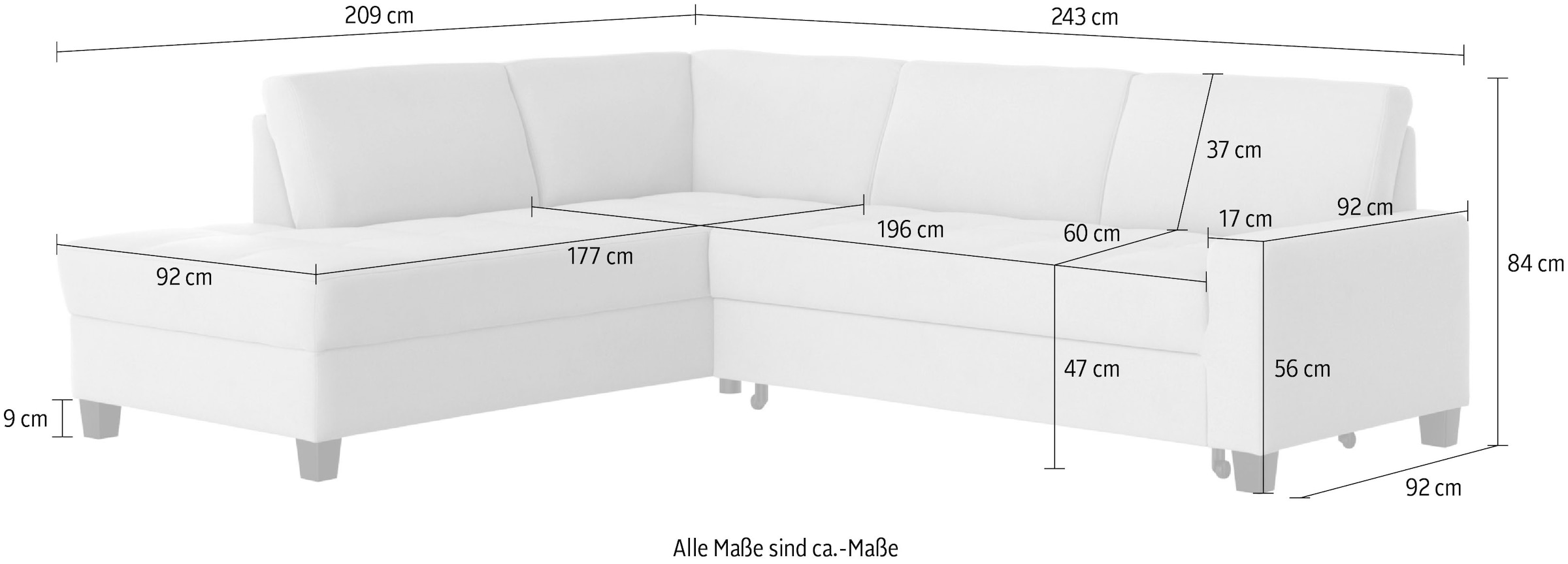DOMO collection Ecksofa »Florentina zeitlos und elegant, Sitznähte als Designelement, L-Form«, wahlweise mit Bettfunktion, mit Kontrastnaht, Komfortsitzhöhe 47cm