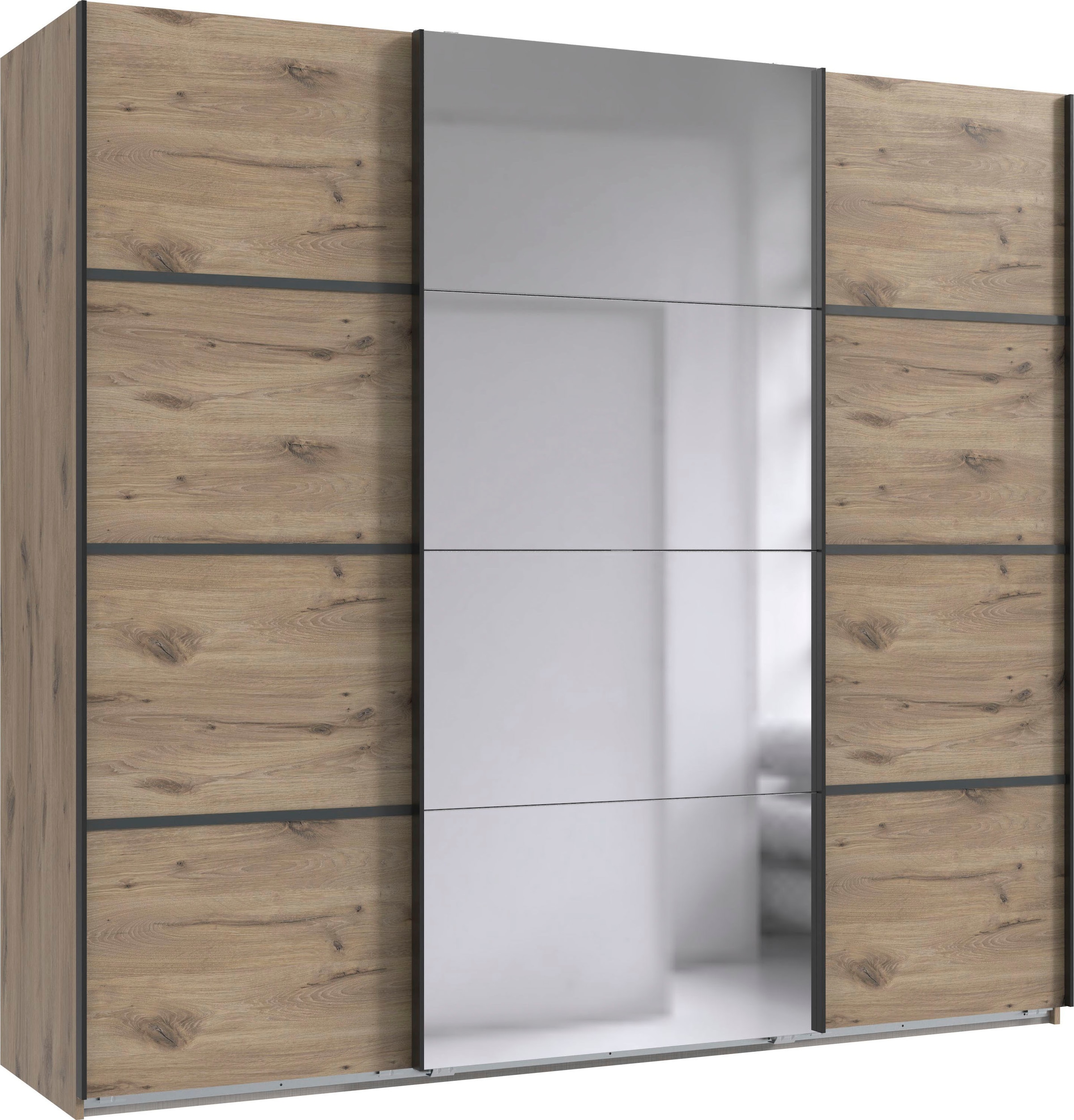 Wimex "Jork Kleiderschrank mit Spiegel, schwarze Metallgriffe" Schrank in verschiedenen Größen und Innenausstattungsvarianten