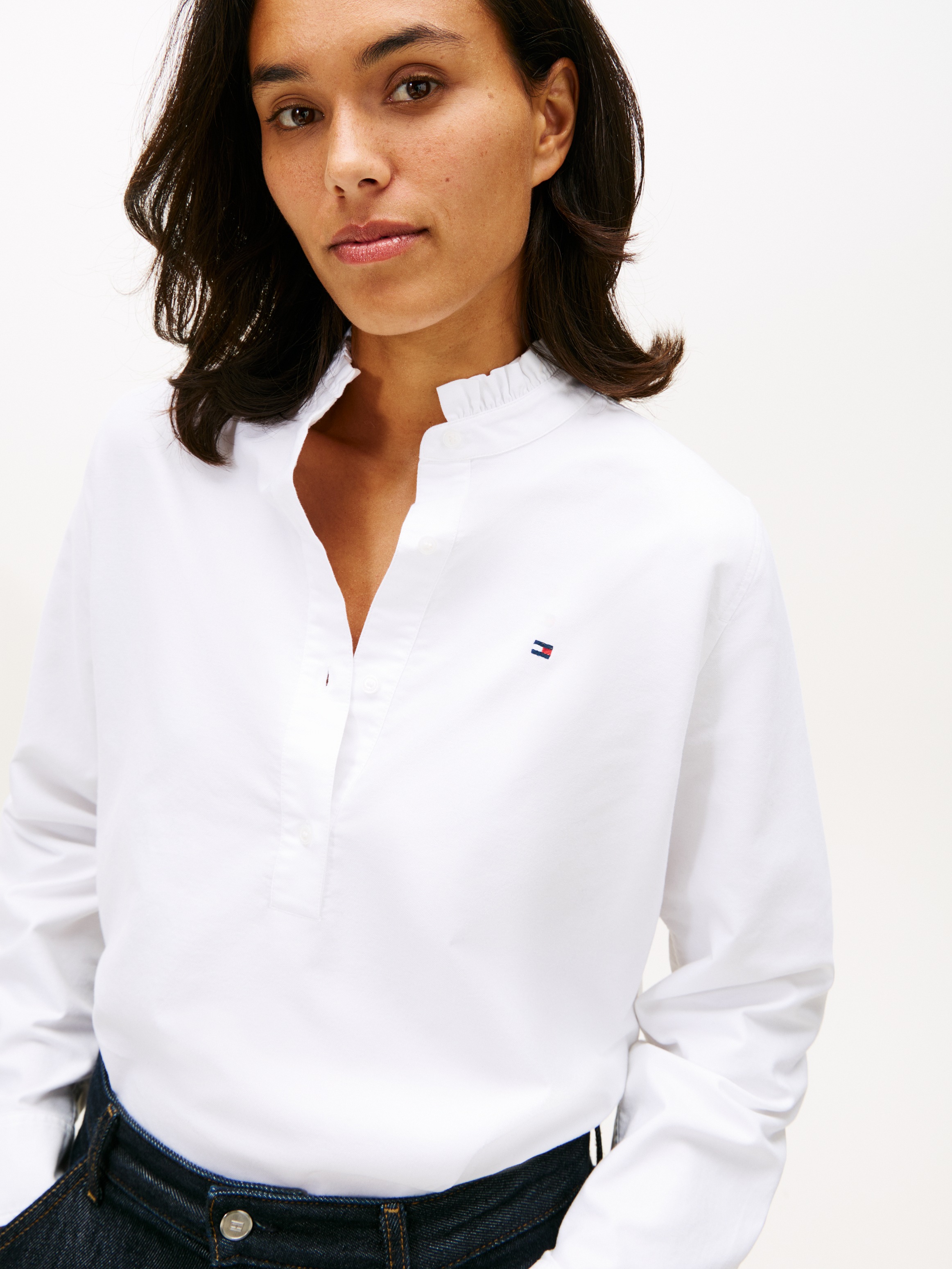 Tommy Hilfiger Langarmbluse "OXFORD RUFFLE NECK SHIRT" mit Rüschen Detail günstig online kaufen