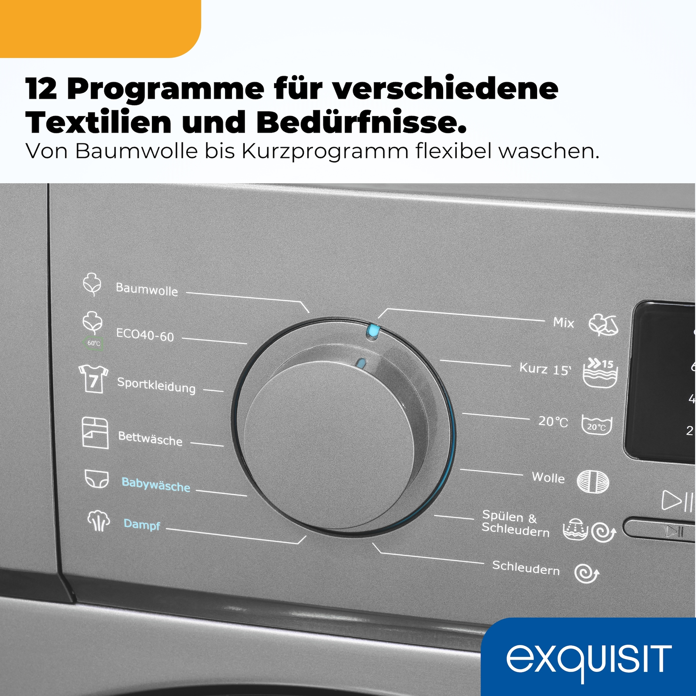 exquisit Waschmaschine »WA7014-021A inoxlook-az« 7 kg Kurzprogramm-frische Wäsche nach 15 Minuten,AquaStop-Vollwasserschutz