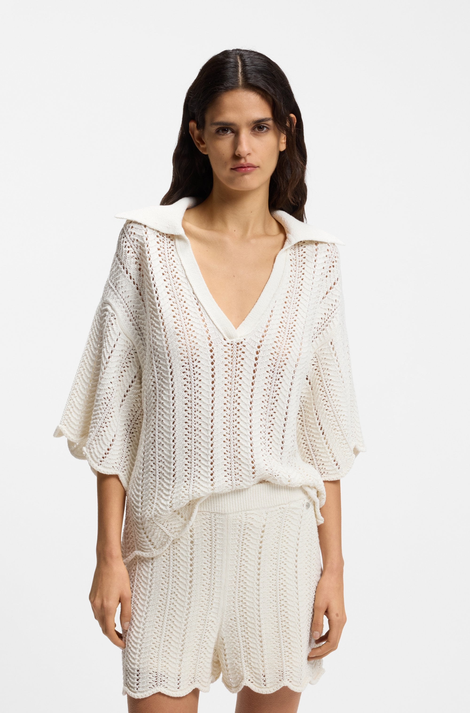 BOSS ORANGE Ajourpullover "Fordeaux Premium Damenmode" aus Baumwoll-Mix, Jo günstig online kaufen