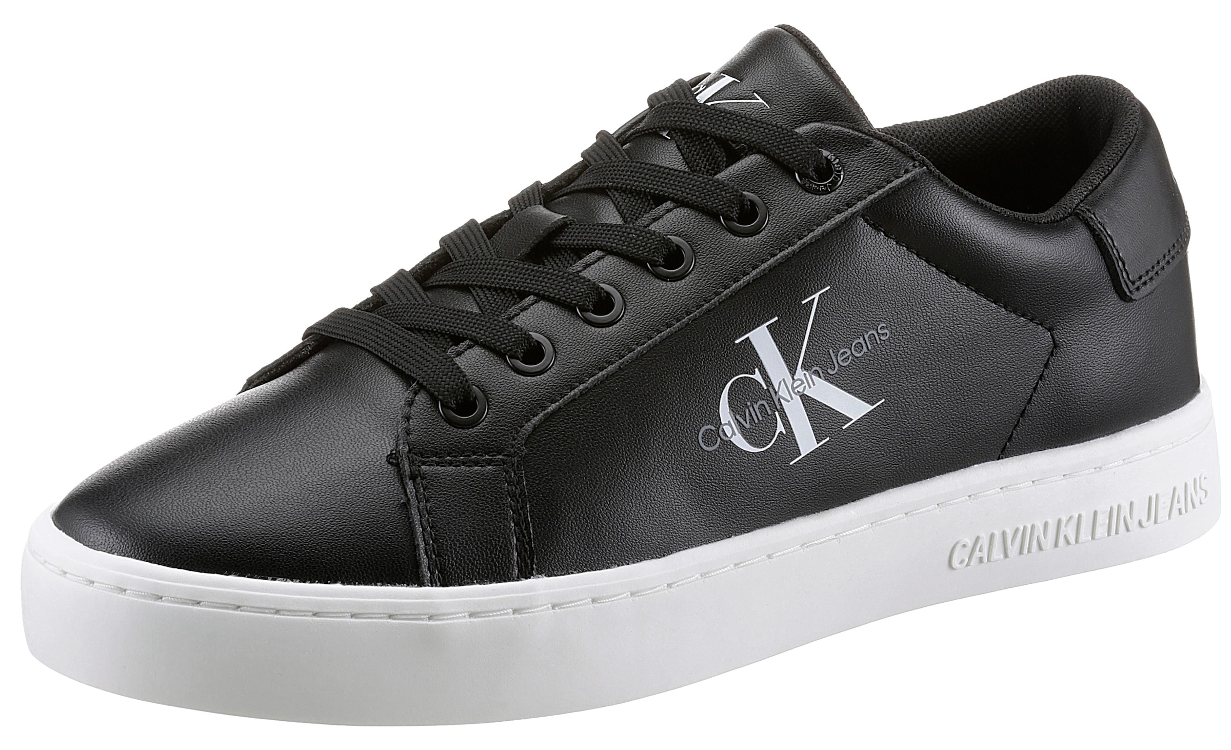 Calvin Klein Jeans Sneaker »CLASSIC CUPSOLE LACEUP LOW LTH«, mit kontrastfarbigen Logodruck, Freizeitschuh, Halbschuh, Schnürschuh