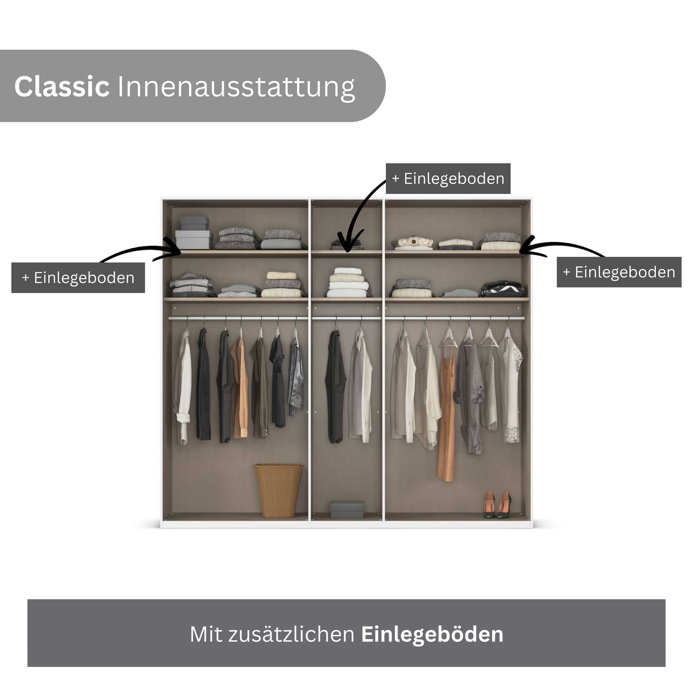 rauch Kleiderschrank, (in 3 verschiedenen Ausstattungen BASIC/CLASSIC/PREMIUM), mit hochwertigen Stangengriffen in Schwarz aus Metall MADE IN GERMANY