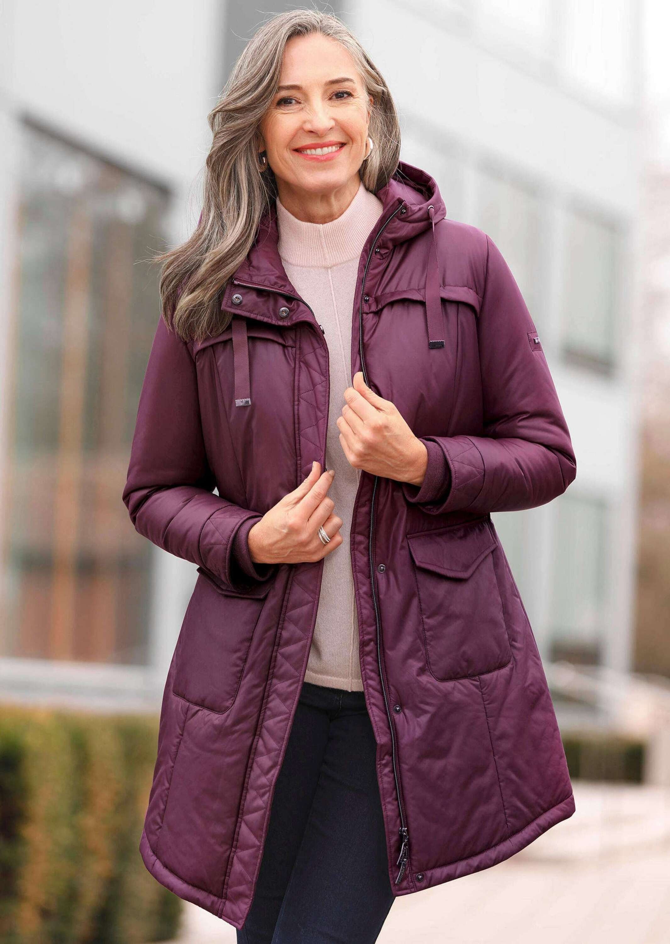 Winterjacke GOLDNER "Anorak", Damen, Gr. 38, lila (beere), Obermaterial: 100% Polyester PES., Rippe, Jacken Winterjacke, Gehschlitz 2