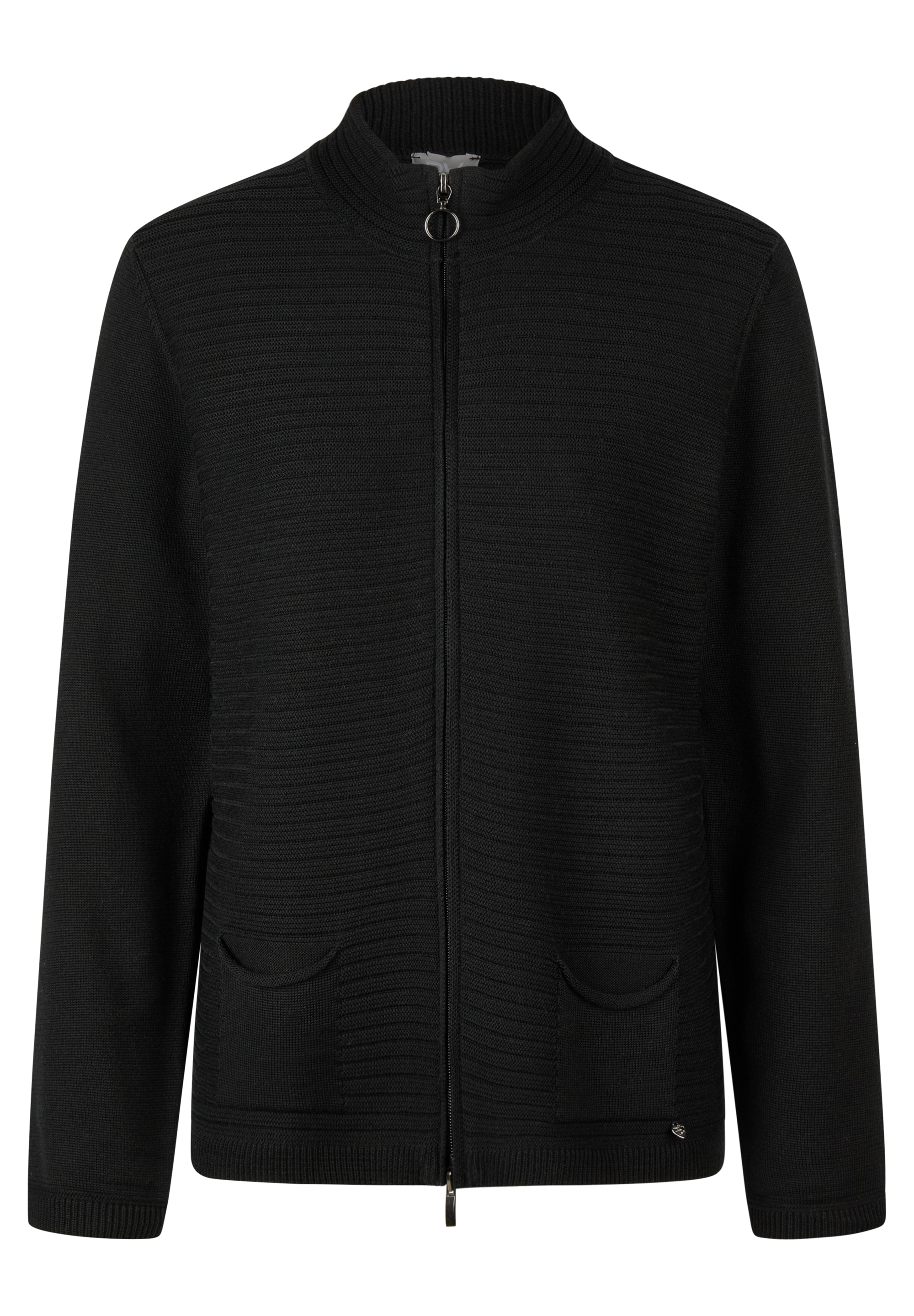 Rabe Strickjacke mit feiner Struktur und Stehkragen/Reißverschluss