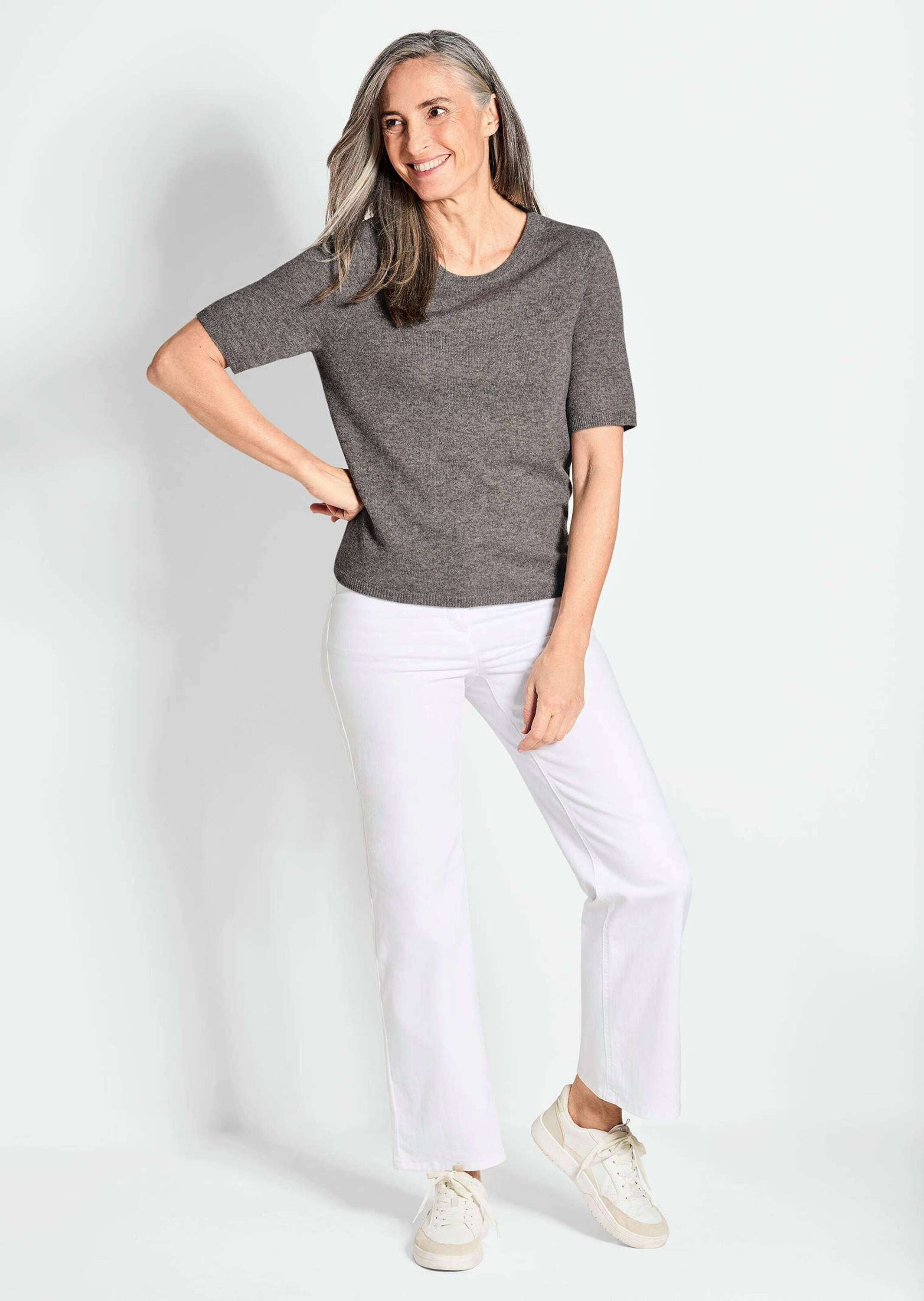 GOLDNER Kurzarmpullover "Kurzgröße Halbarmpullover mit Rundhals aus Kaschmi günstig online kaufen