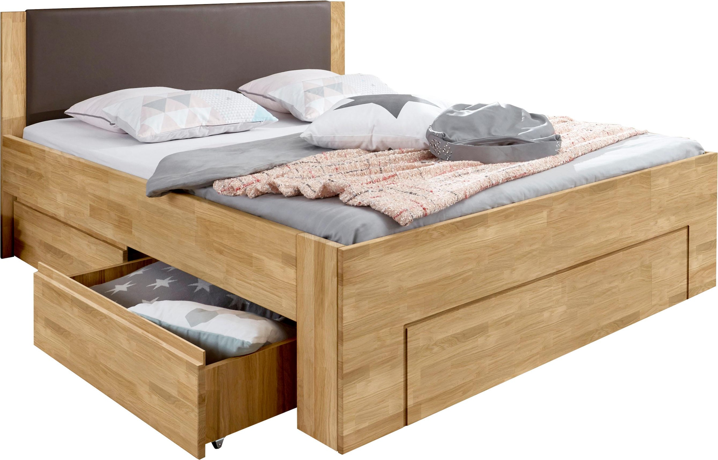 Stauraumbett OTTO HOME "Bernett", beige (kernbuche), H:87cm L:206cm, Betten, Stauraumbett, aus massiver Buche, mit Stauraumschubladen