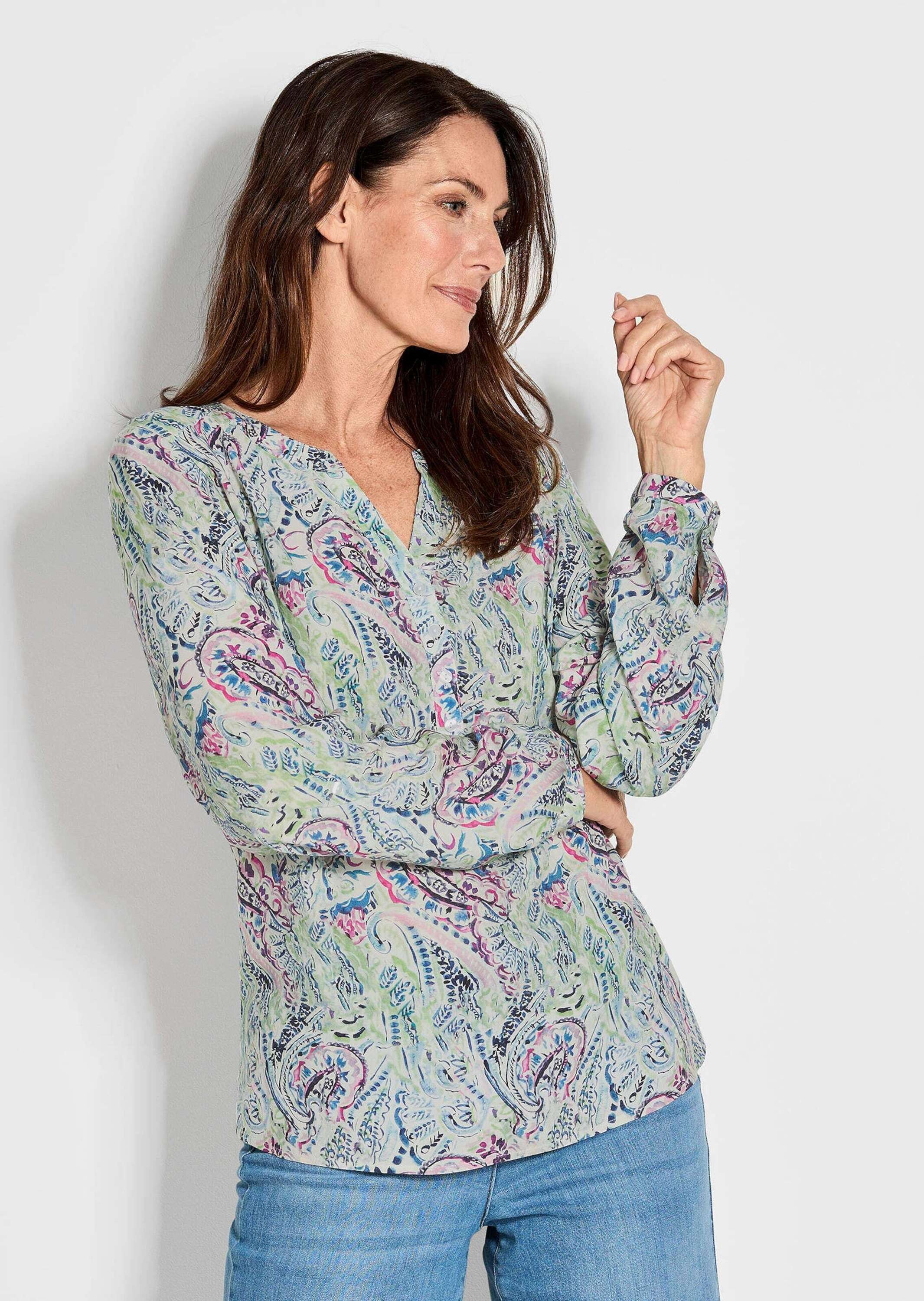 Goldner Kurzgröße Floral Print Pullover Blouse Light Blue 23 2