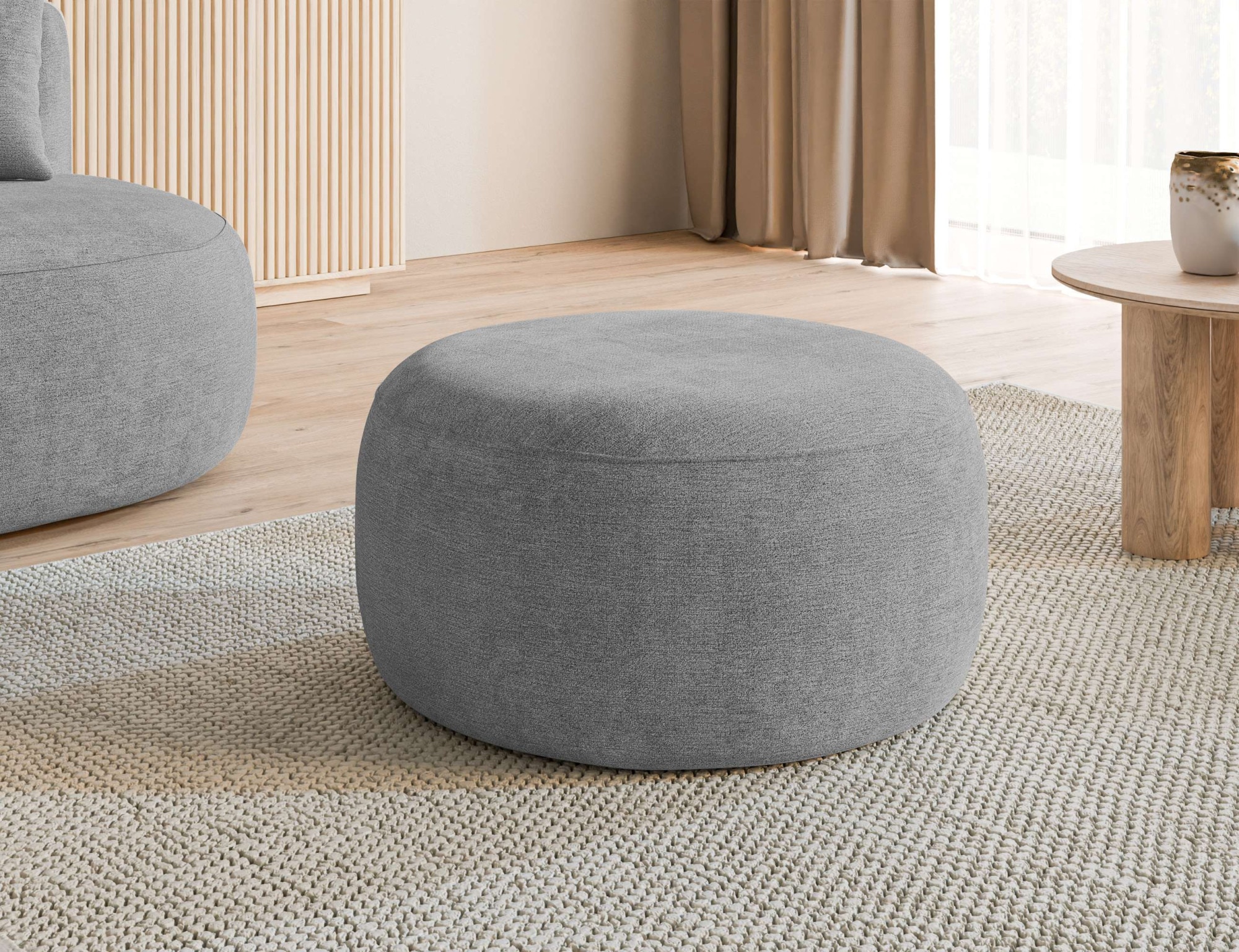 homsy by Ana Johnson Polsterhocker "PEBBLA Rundhocker, modernes Design, Bezug- Boucle oder Struktur" Durchmesser 70 cm, passend zum Sofa der Serie