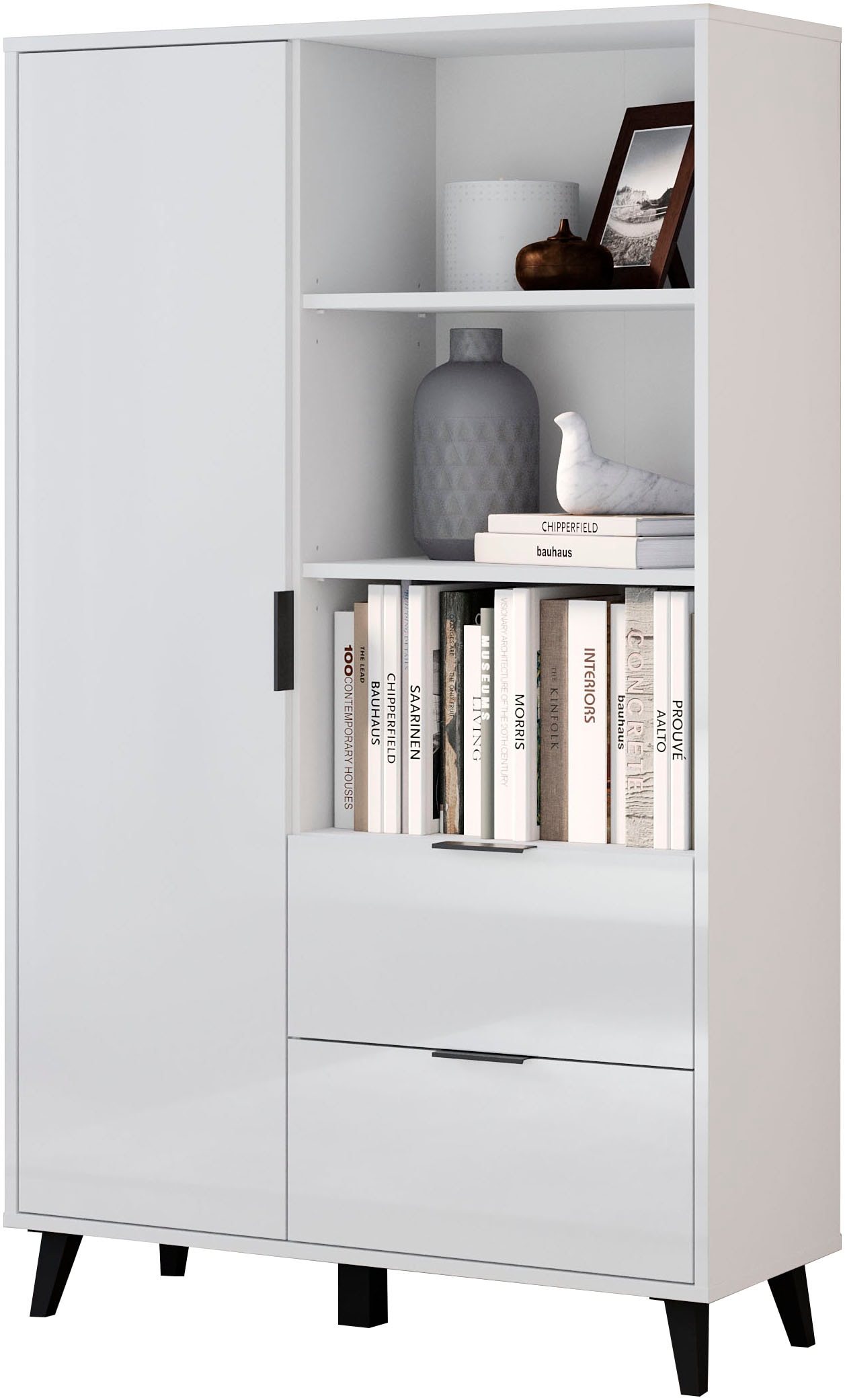 OTTO home "Oslo, B/H/T: 85/140/33 cm" 1 Stk. tlg. Schublade, höhenverstellbare Einlegeböden, schwarze Metallgriffe