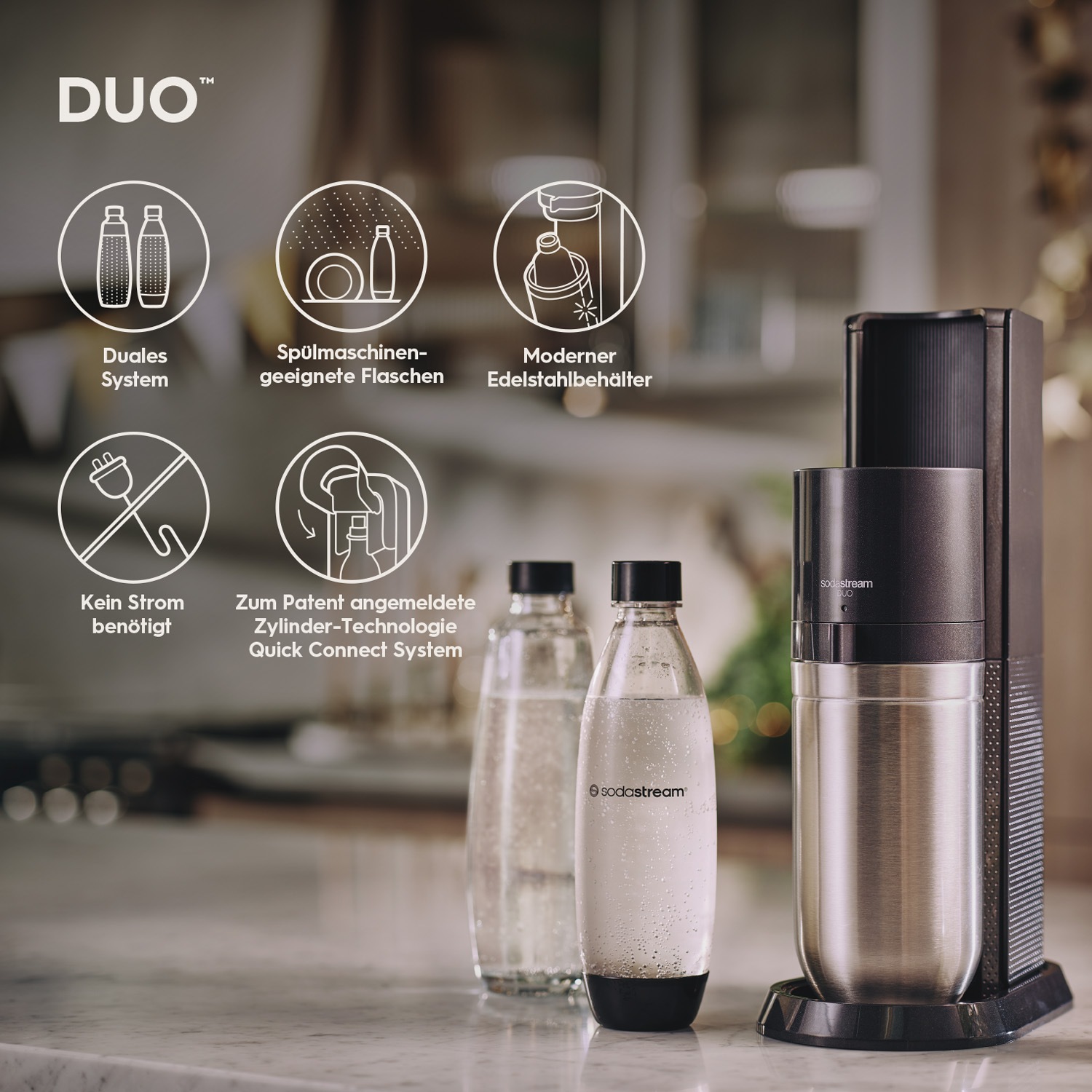 Thumbnail - SodaStream Wassersprudler "DUO Vorteilspack", (Set, 6 tlg.), SodaStreamSprudler DUO+CO2Zylinder,+Glasflaschen+Kunststoff...