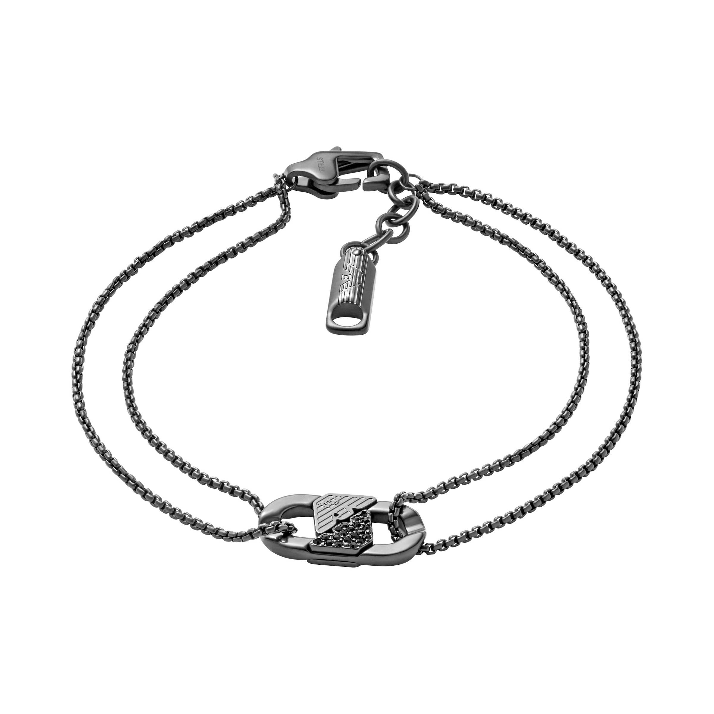 EMPORIO ARMANI Damen Armband "Schmuck Geschenk Edelstahl", 21cm, Edelstahl, schwarz, Edelstahl, Armbänder, mit Glasstein