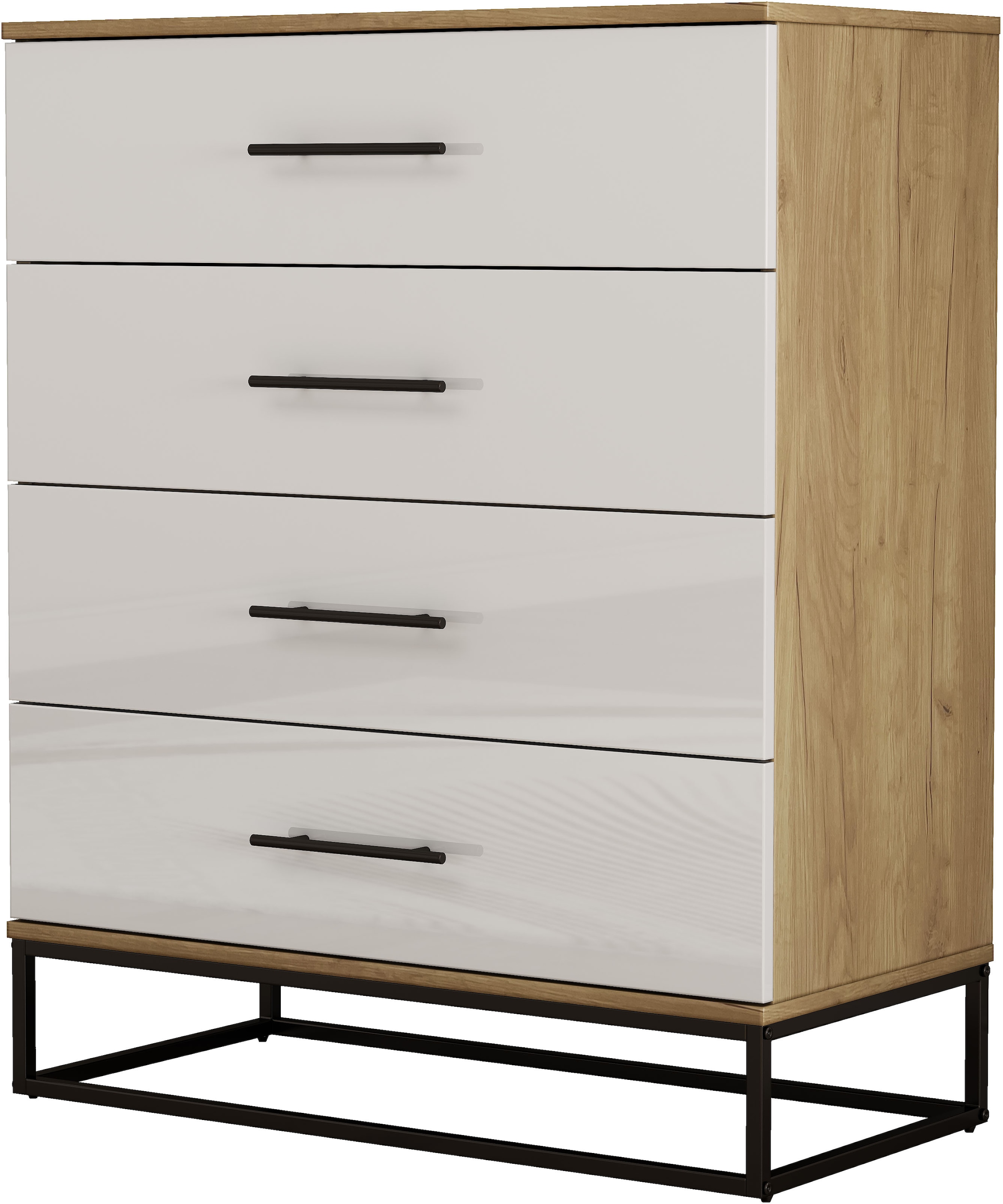 OTTO home Schubkastenkommode »Lucca Sideboard mit schwarzen Griffen 4 Schubladen Kufengestell« Hochwertige Hochglanzfronten in weiß,  Kommode Wäscheschrank im Loft Design mit 4 Schubladen