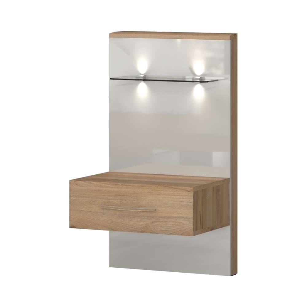 OTTO home Nachtkonsole "Gala, beige hochglänzend UV lackiert und melaminbeschichtet, kratzfest" Schublade mit Soft-Close-Funktion, 56x47x100cm (BxTxH), mit Beleuchtung,wahlweise rechte oder linke Bedienung,FSC-zertifiziert