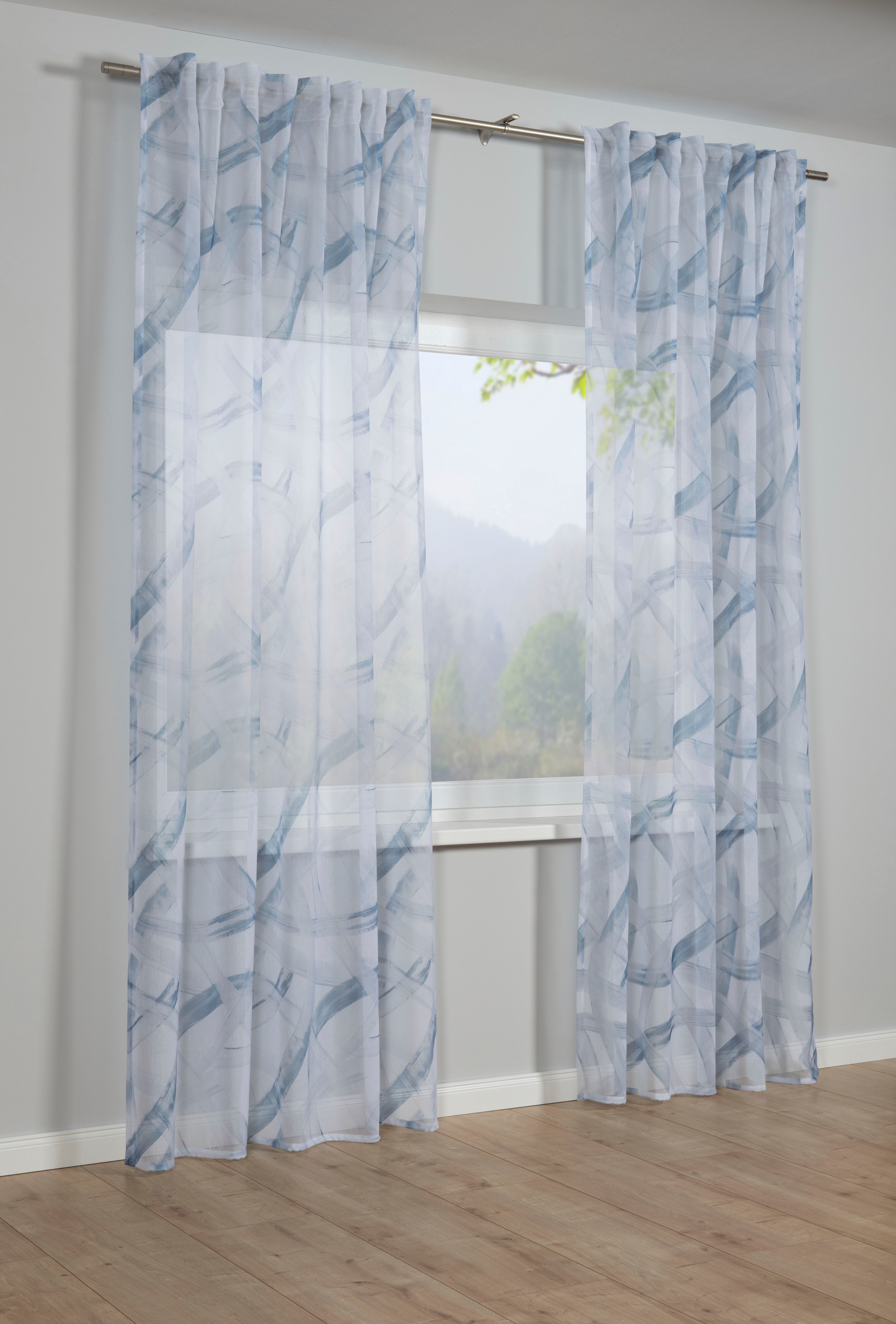GARDINIA Gardine "Schal mit Gardinenband Dolly Voile mit Druck" verdeckte S günstig online kaufen