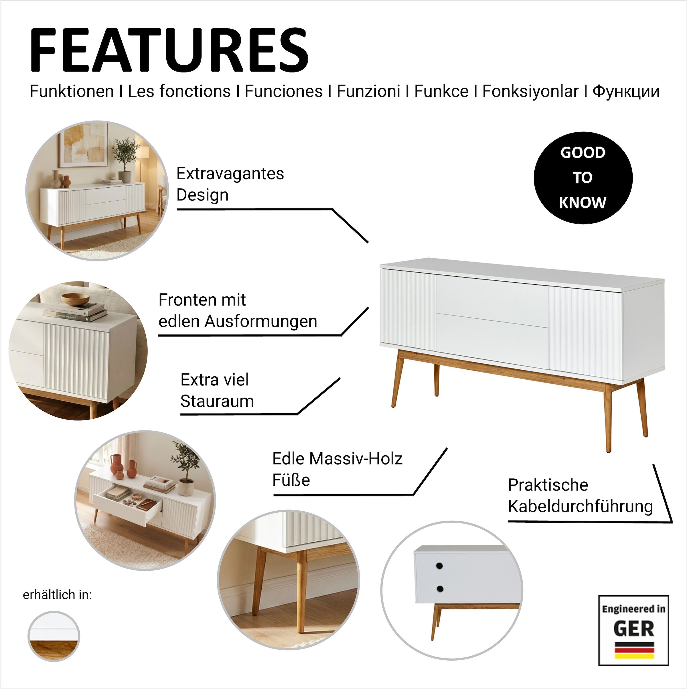 Jahnke Sideboard »GRACE SB 150« Sideboard, 2 Türen & 2 Schubladen, Skandi-Design, Breite: 150 cm
