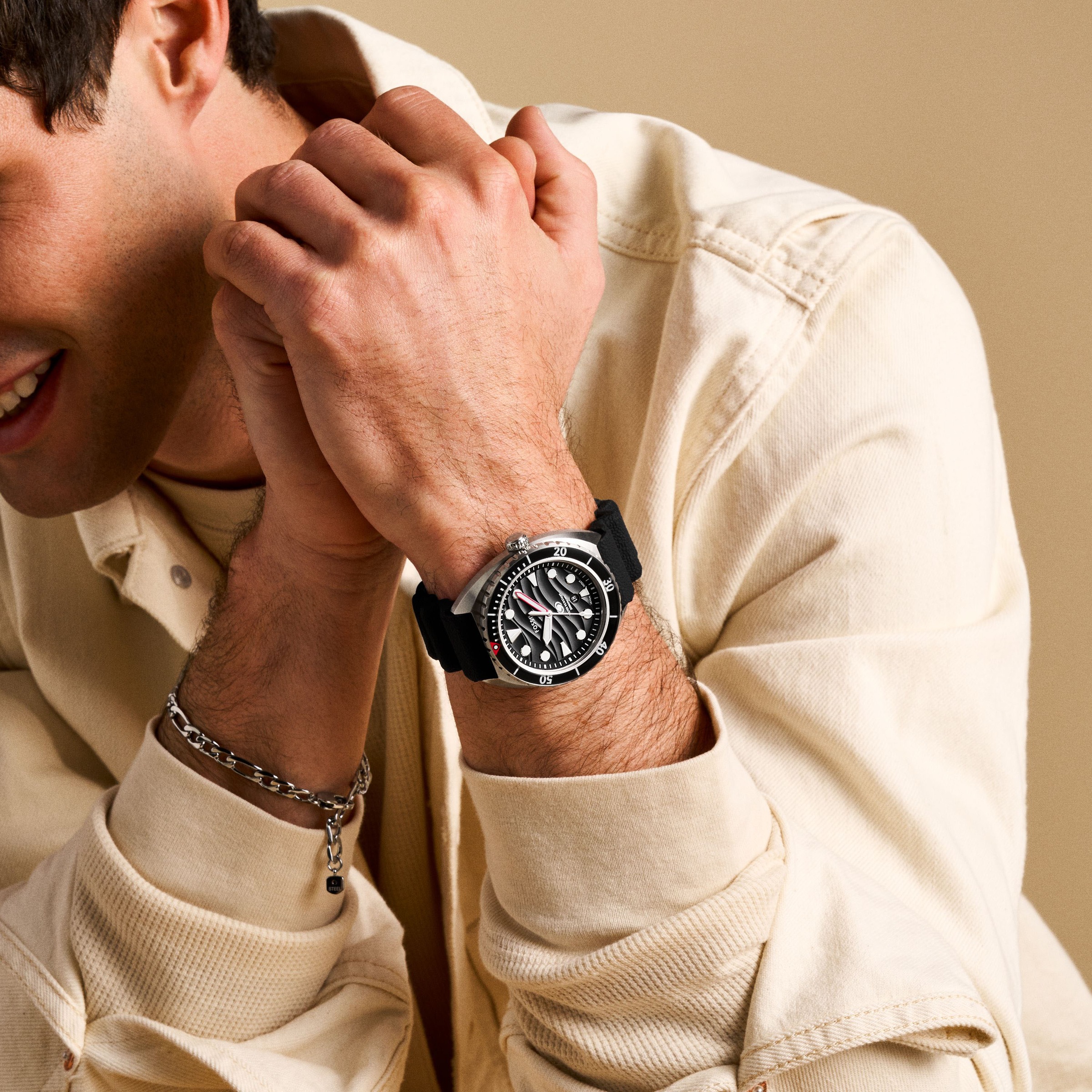 Fossil Quarzuhr »BREAKER«, Armbanduhr, Herrenuhr, Damenuhr, Datum, Silikonarmband