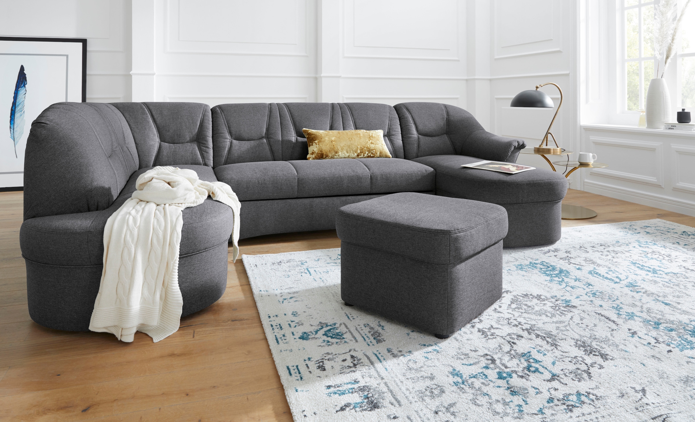 DOMO collection Wohnlandschaft »Sarafina, zeitlos und komfortabel, optional mit Federkern, U-Form«, wahlweise mit Bettfunktion