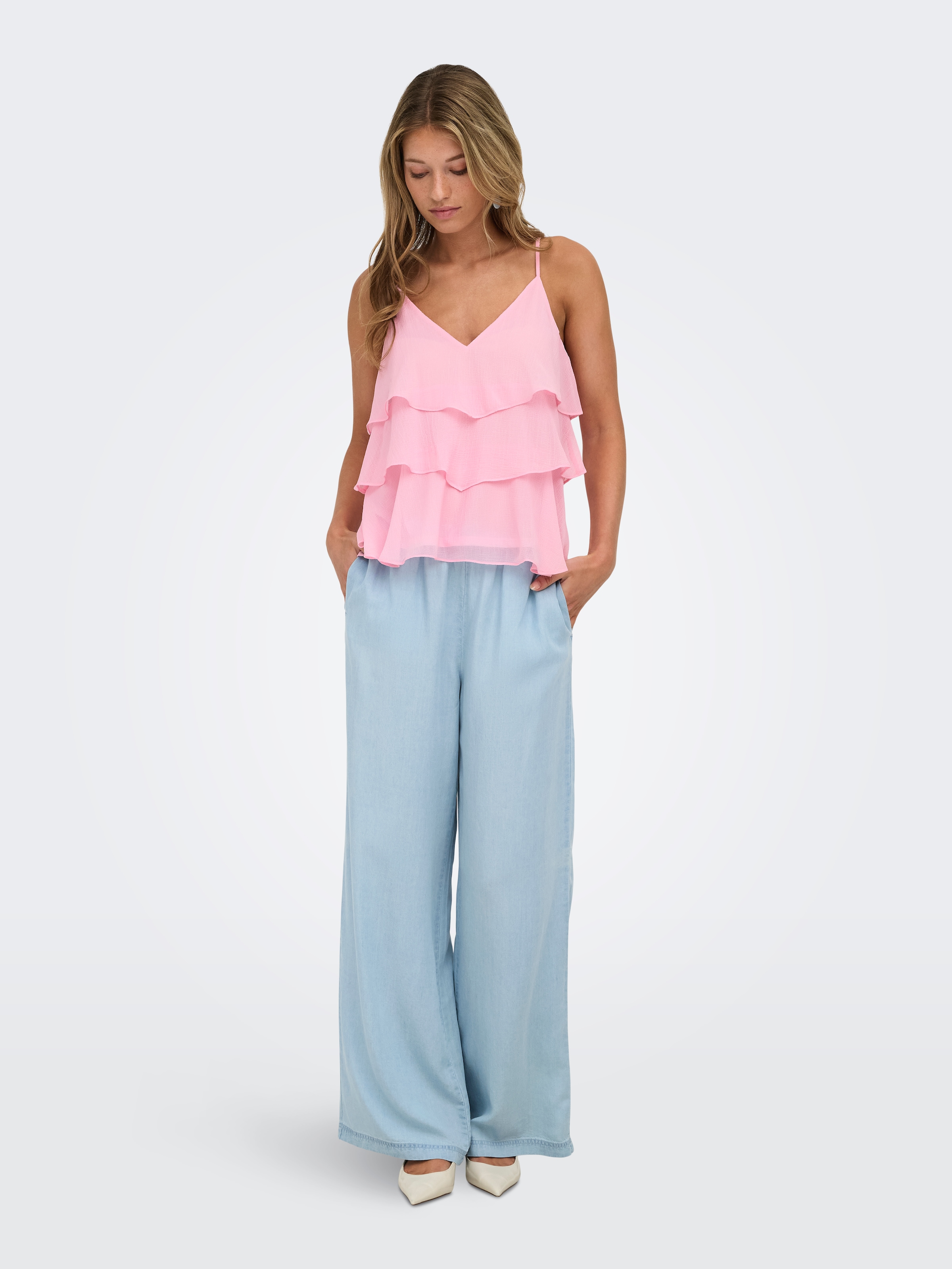 ONLY Trägertop »ONLLINN LIFE FLOUNCE SINGLET WVN NOOS« Kunstfaser, regular fit