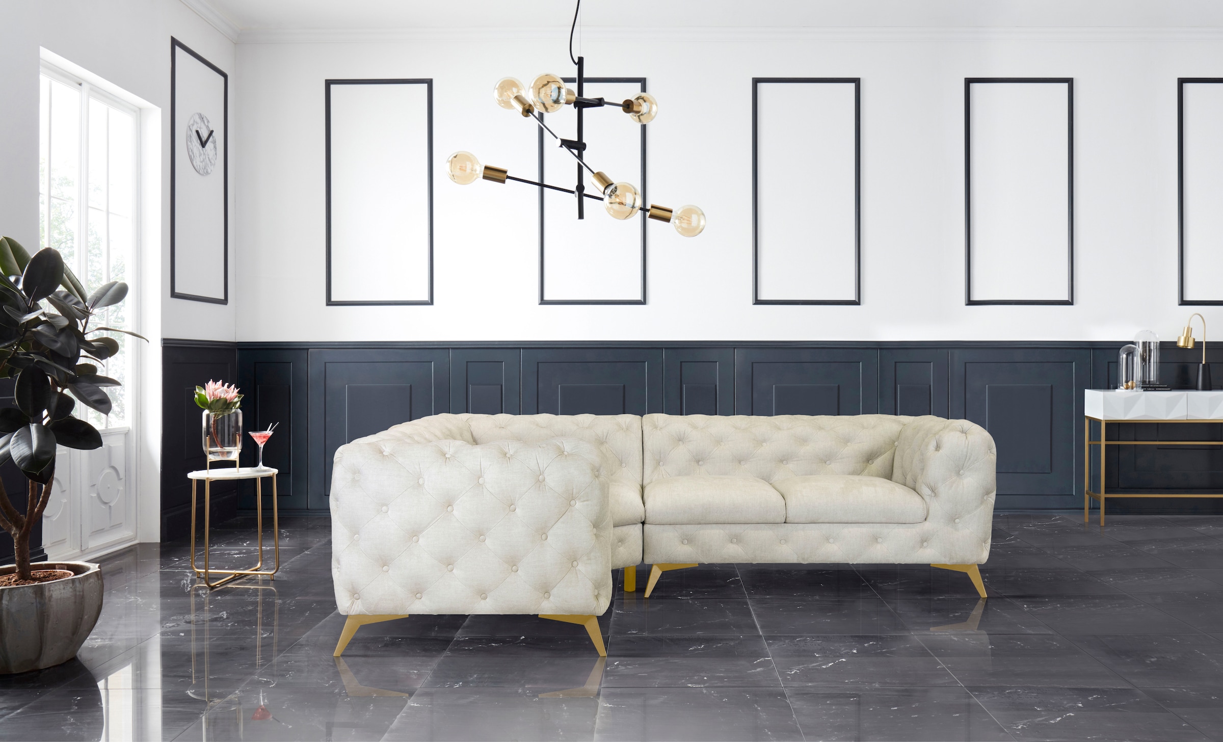 Leonique Chesterfield-Sofa "Ecksofa GLYNIS L-Form mit Wellenunterfederung, günstig online kaufen