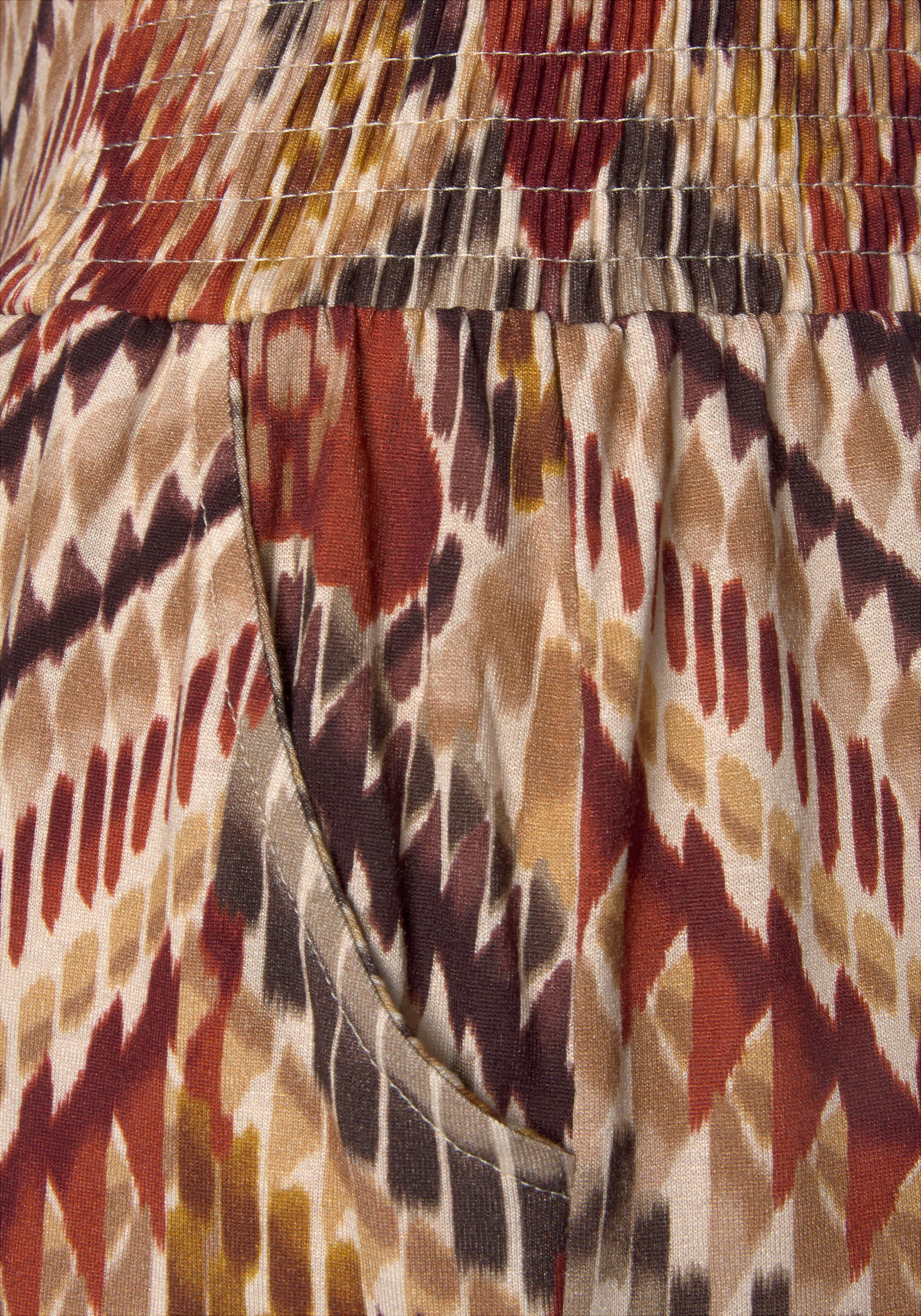 Jerseyhose LASCANA, Damen, Gr. 36, N-Gr, braun (braun, bedruckt), Jersey, Obermaterial: 100% Viskose, bedruckt, ethno, figurumspielend lang, Hosen Jerseyhose, mit Ethnoprint und Taschen, lockere Passform 3