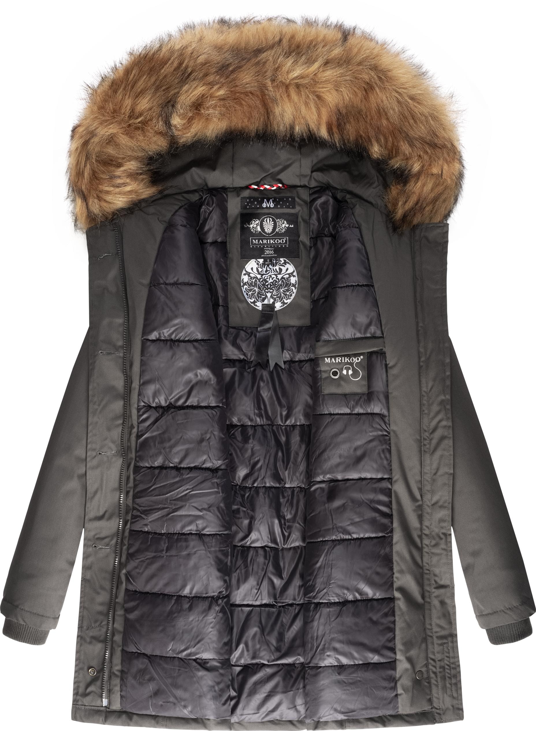 Marikoo Wintermantel »Karmaa-Prc«, edler Parka mit Kunstfellkapuze