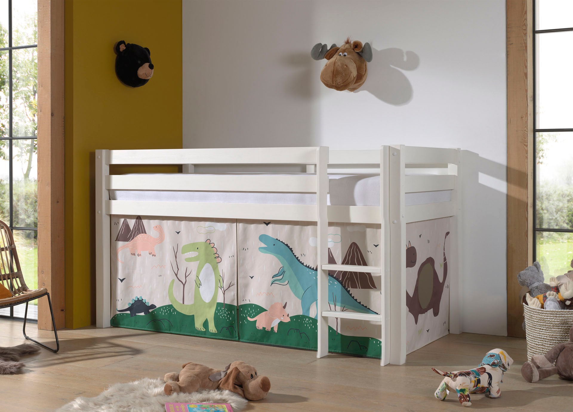 Vipack Spielbett »Vipack Pino«, (Made in Europe), mit Textil-Set, inkl. Rolllattenrost, in Natur, Weiß oder Grau