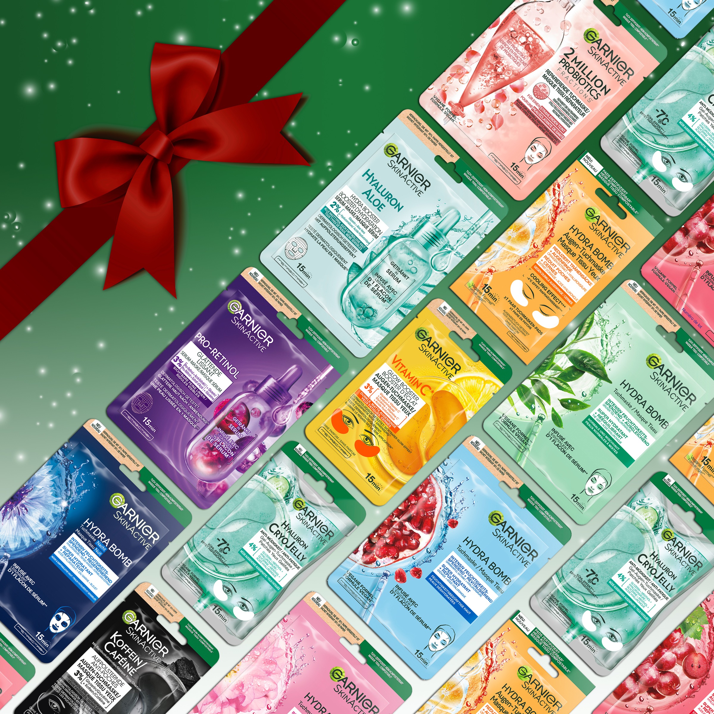 GARNIER Kosmetik-Adventskalender »Garnier Tuchmasken 24er Adventskalender« ab 13 Jahren mit Hyaluron, entspannend