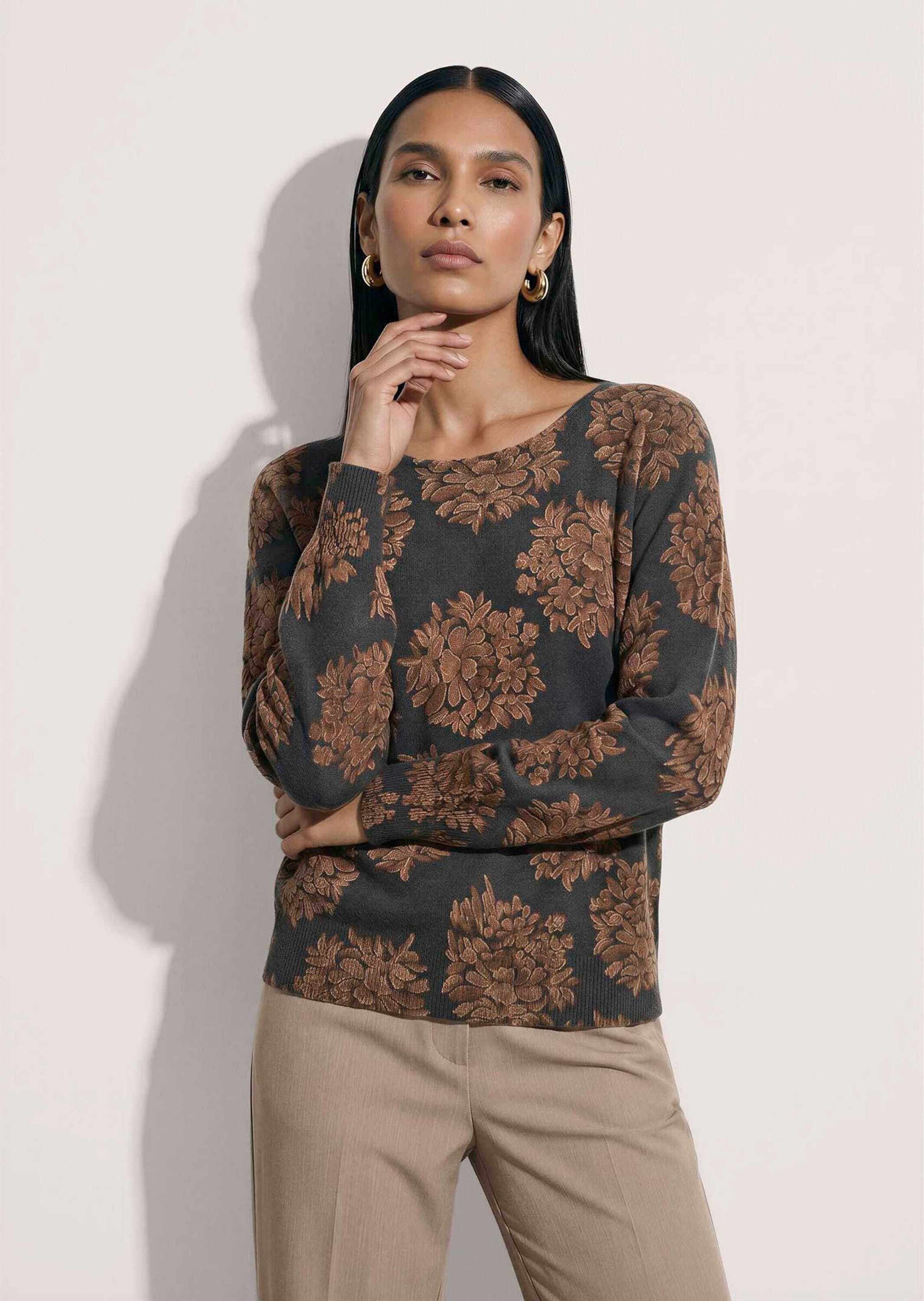 MADELEINE Longpullover »Pullover Kaschmirpullover mit Blüten-Print«