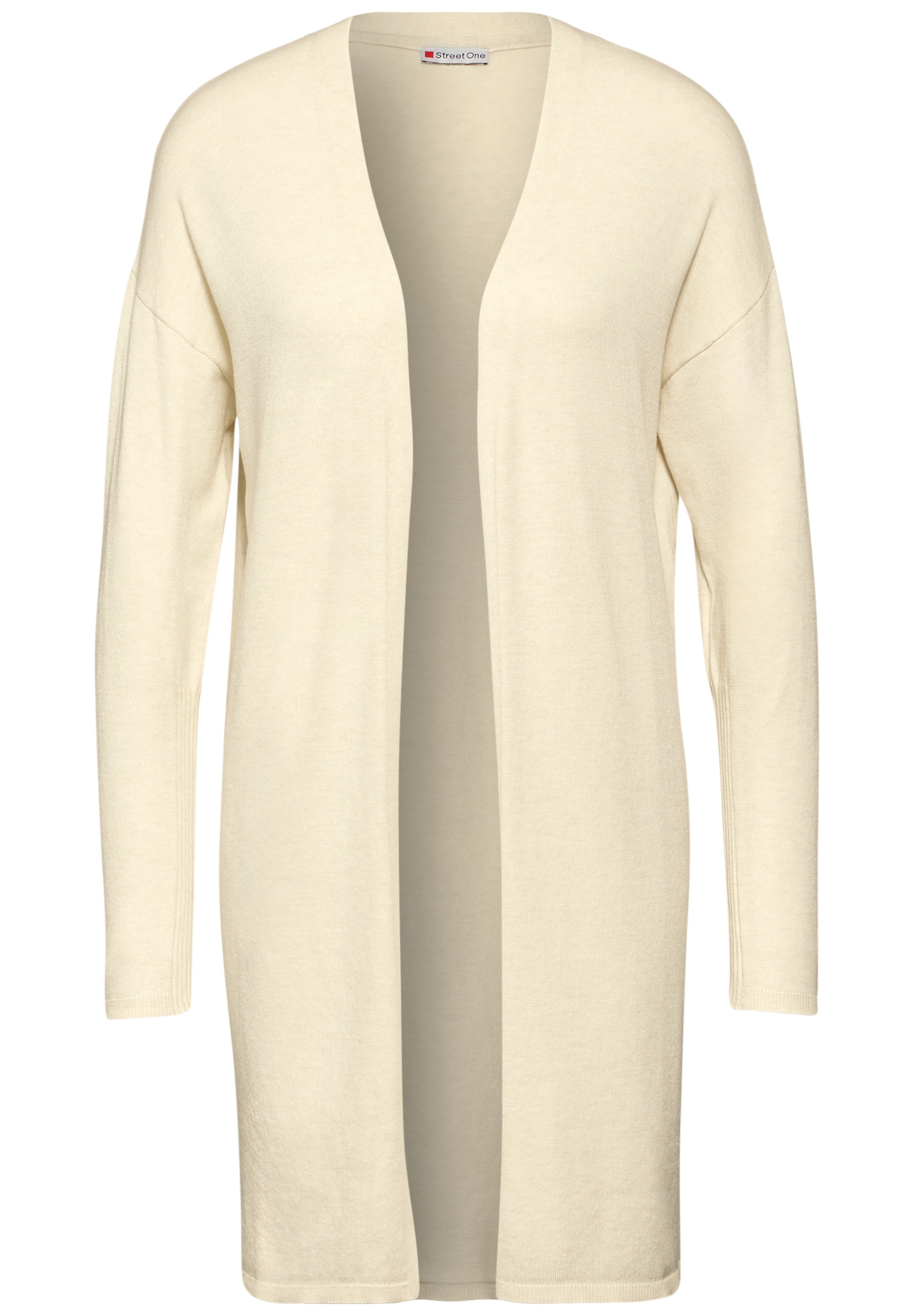Strickjacke STREET ONE, Damen, Gr. 36, beige (oak beige melange), Stoff, 70% Viskose, 30% Nylon, unifarben, gerade hüftbedeckend, V-Ausschnitt, Bündchen, Strickjacken Strickjacke, verschlusslos 3