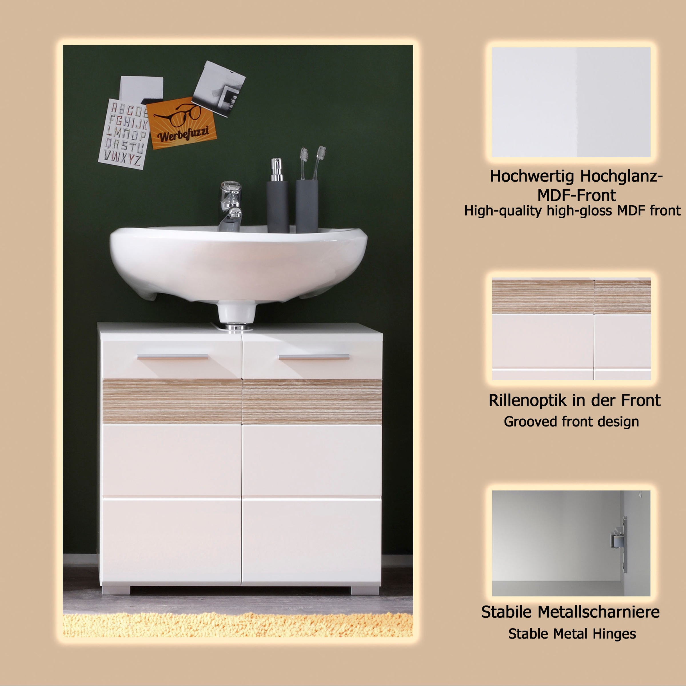 welltime Waschbeckenunterschrank »Marbella« Waschbeckenunterschrank zur Wandmontage - (B/T/H) 60/34/56 cm