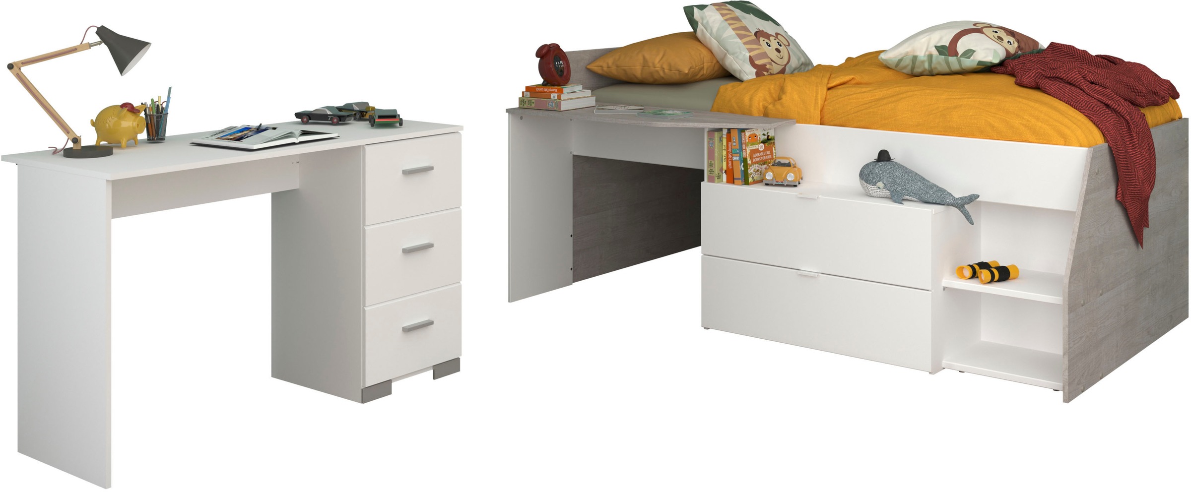 Parisot Jugendzimmer-Set »Parisot Milky 17«, (2 tlg.), halbhohes Hochbett